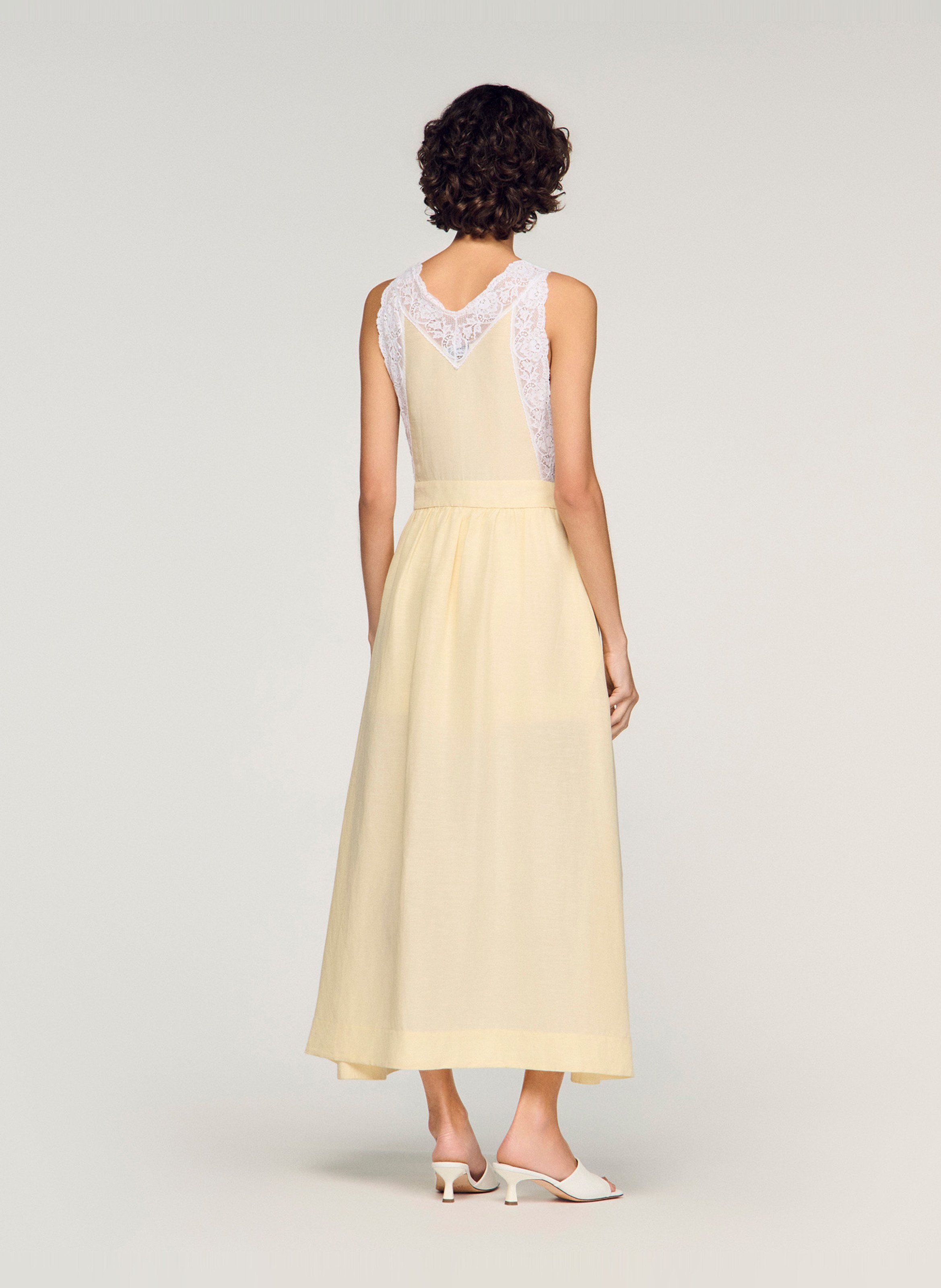 Robe longue col V en lin mélangé SANDRO Beige