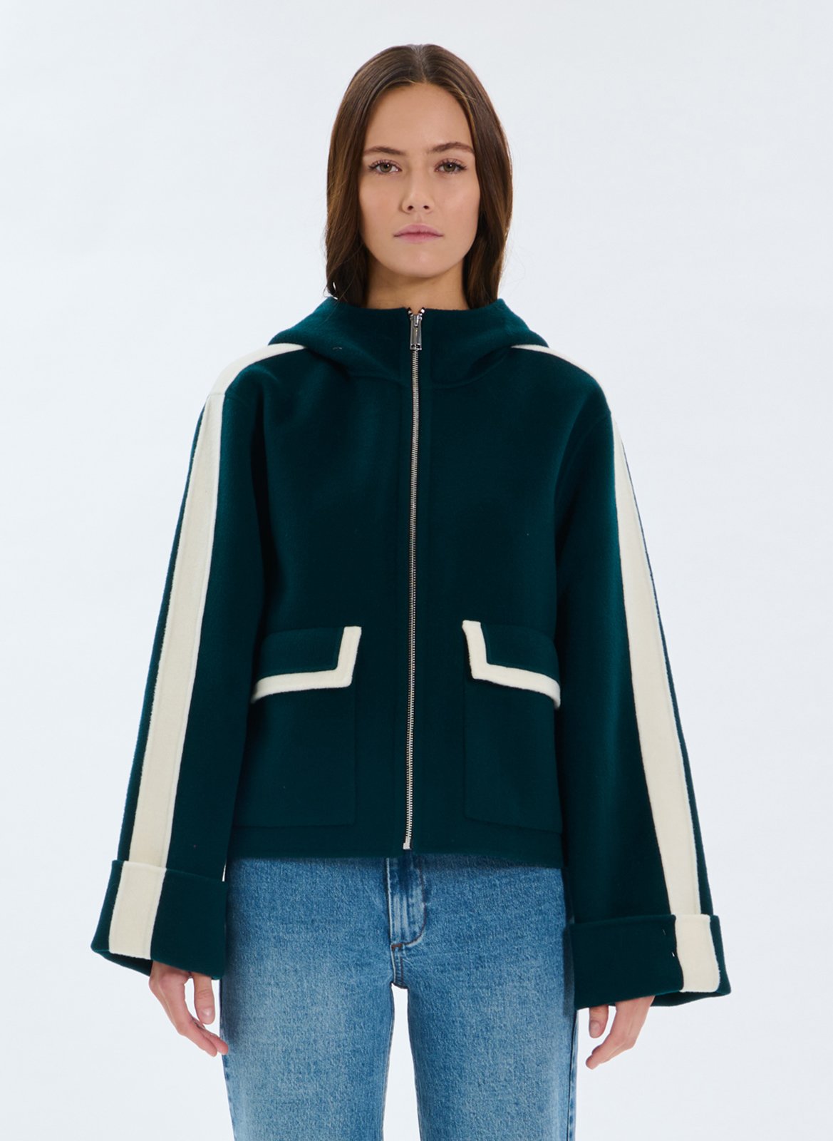 Kurzer Wollmix-Mantel mit Reißverschluss ZAPA Grun