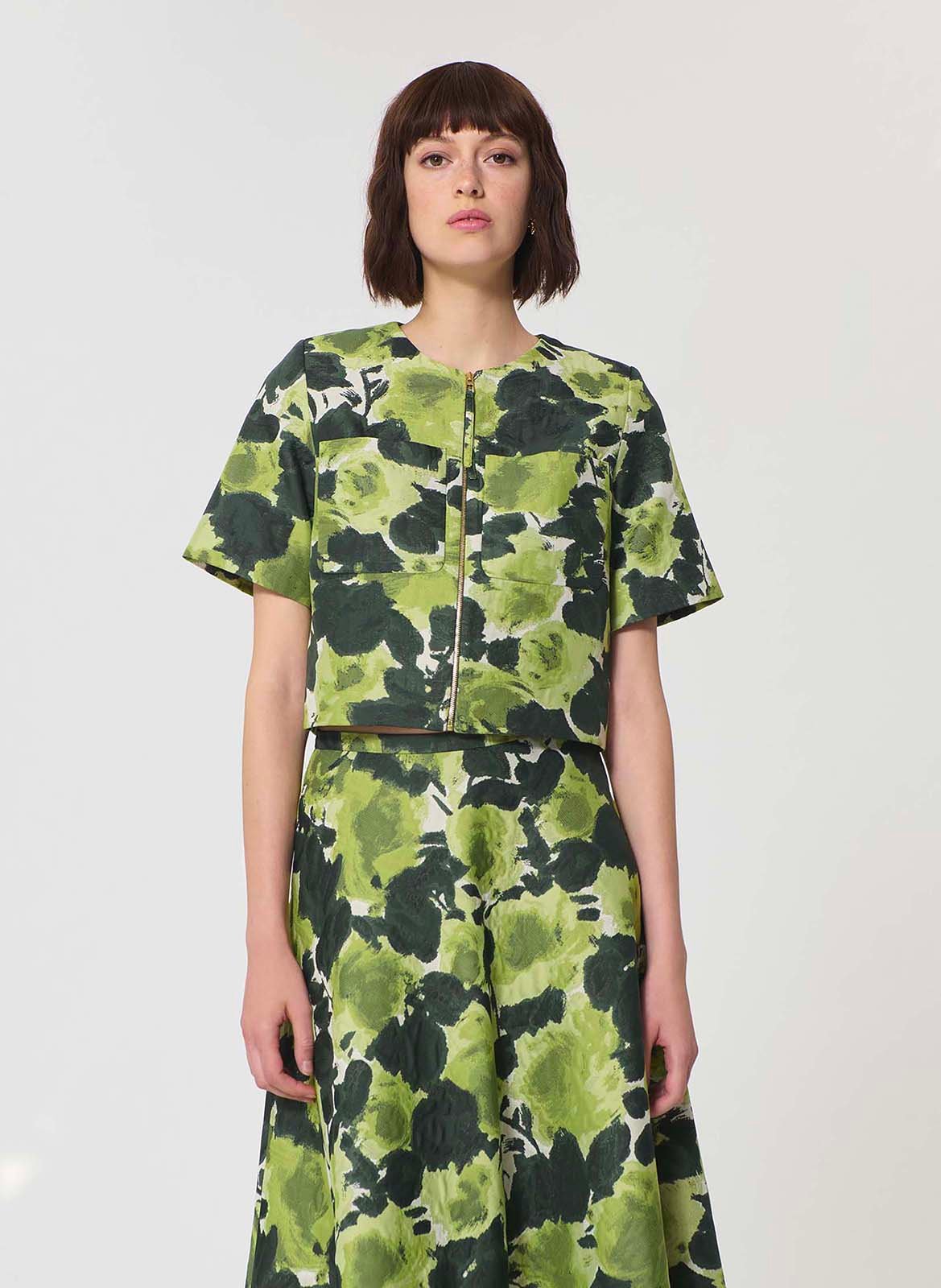 Round neck jacquard pattern jacket TARA JARMON White