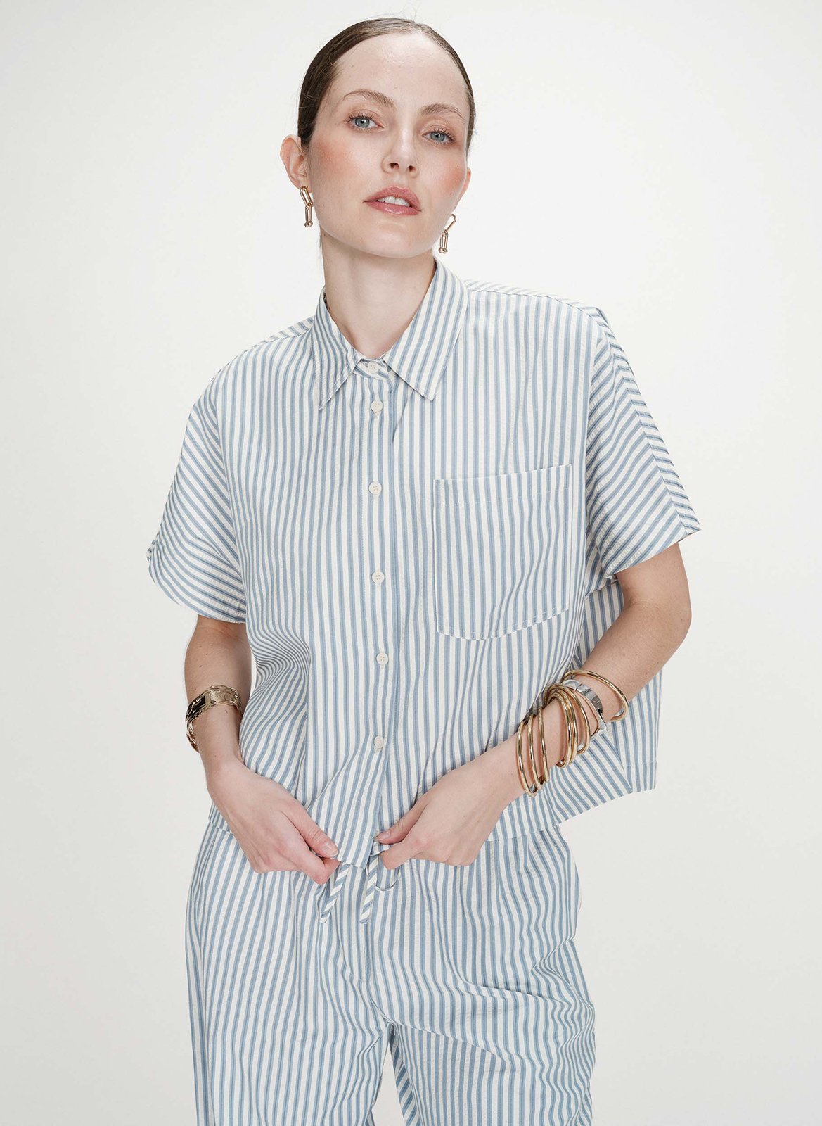 Cotton and linen shirt with classic collar GRACE ET MILA