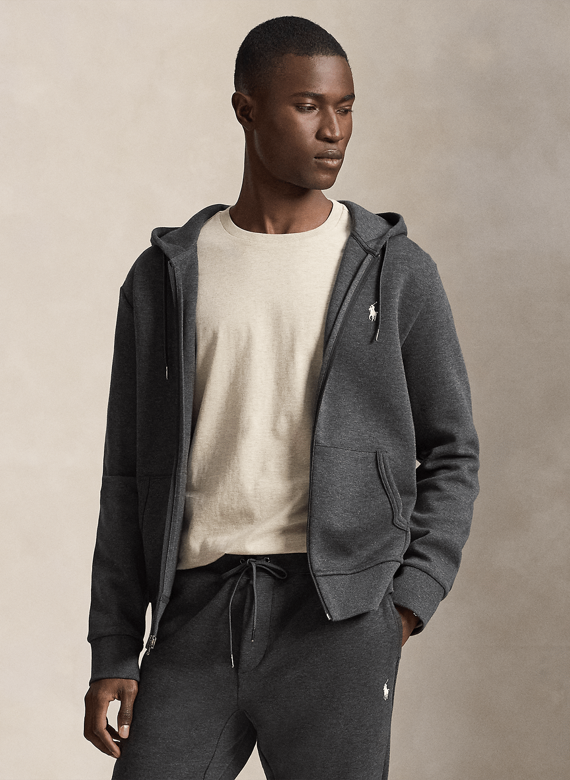 Sweat zippé à capuche en coton doux POLO RALPH LAUREN Gris