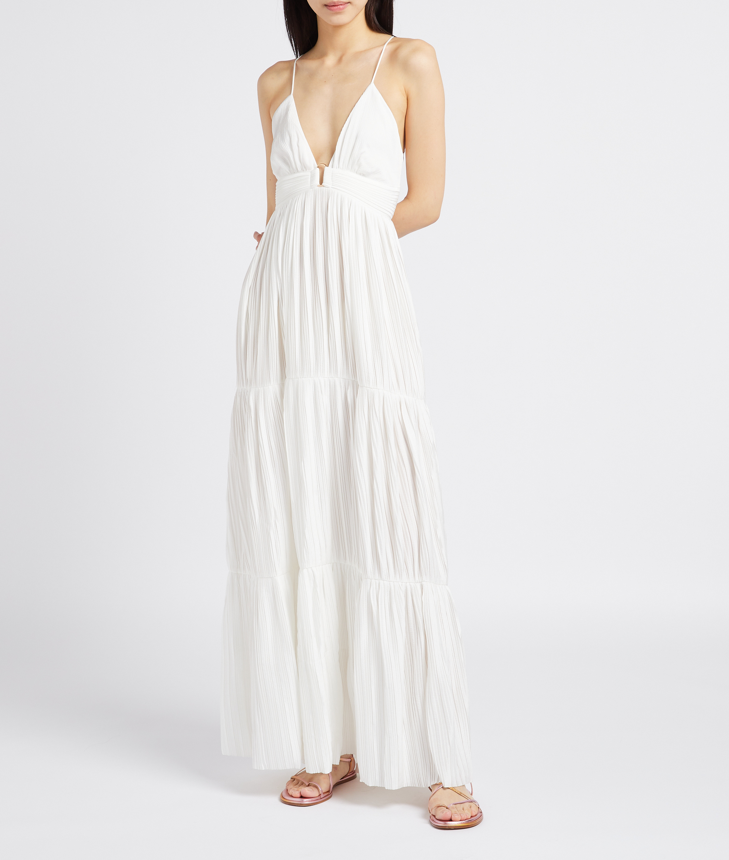 Robe longue col V plissée BA&SH Blanc