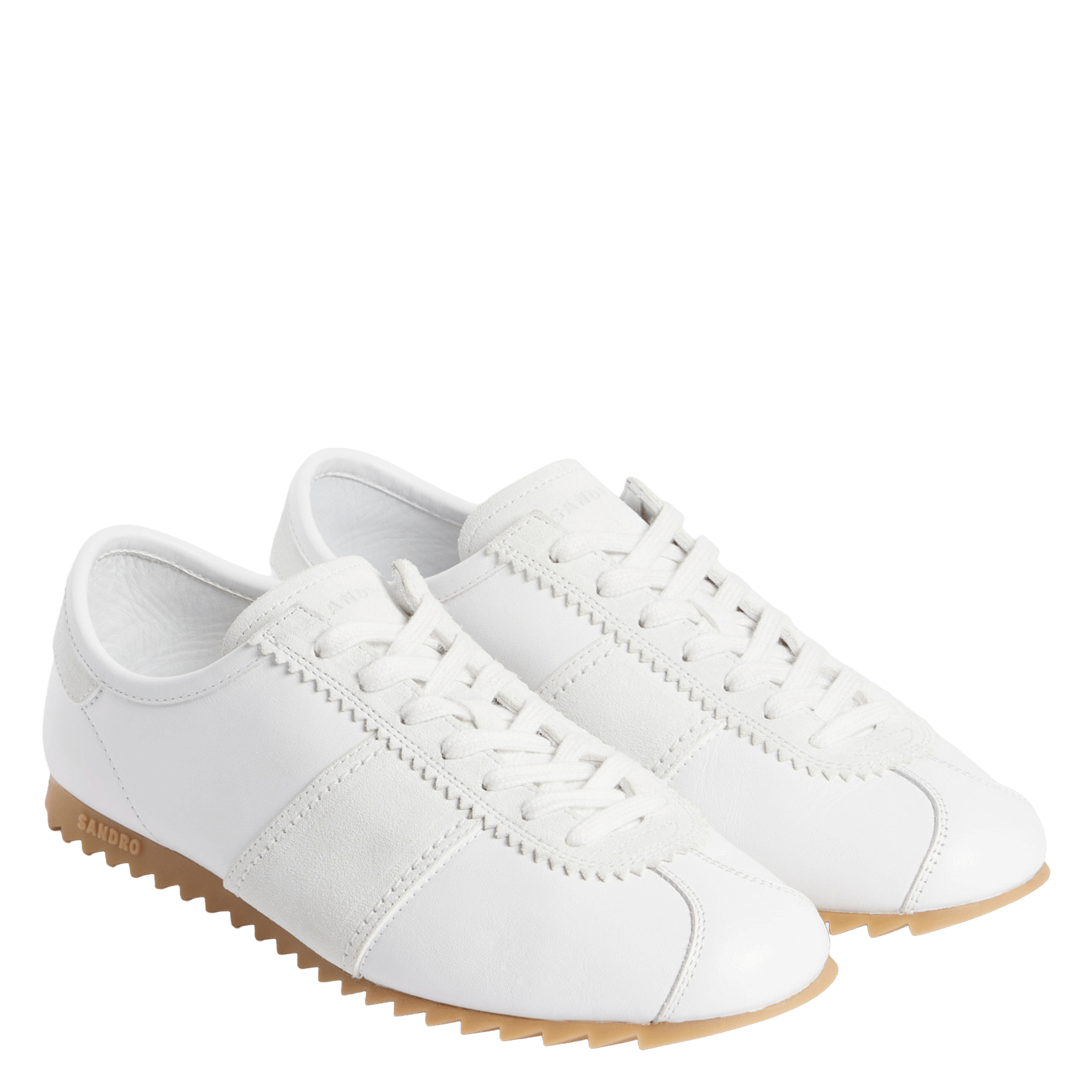 Low-top lace-up leather sneakers SANDRO White