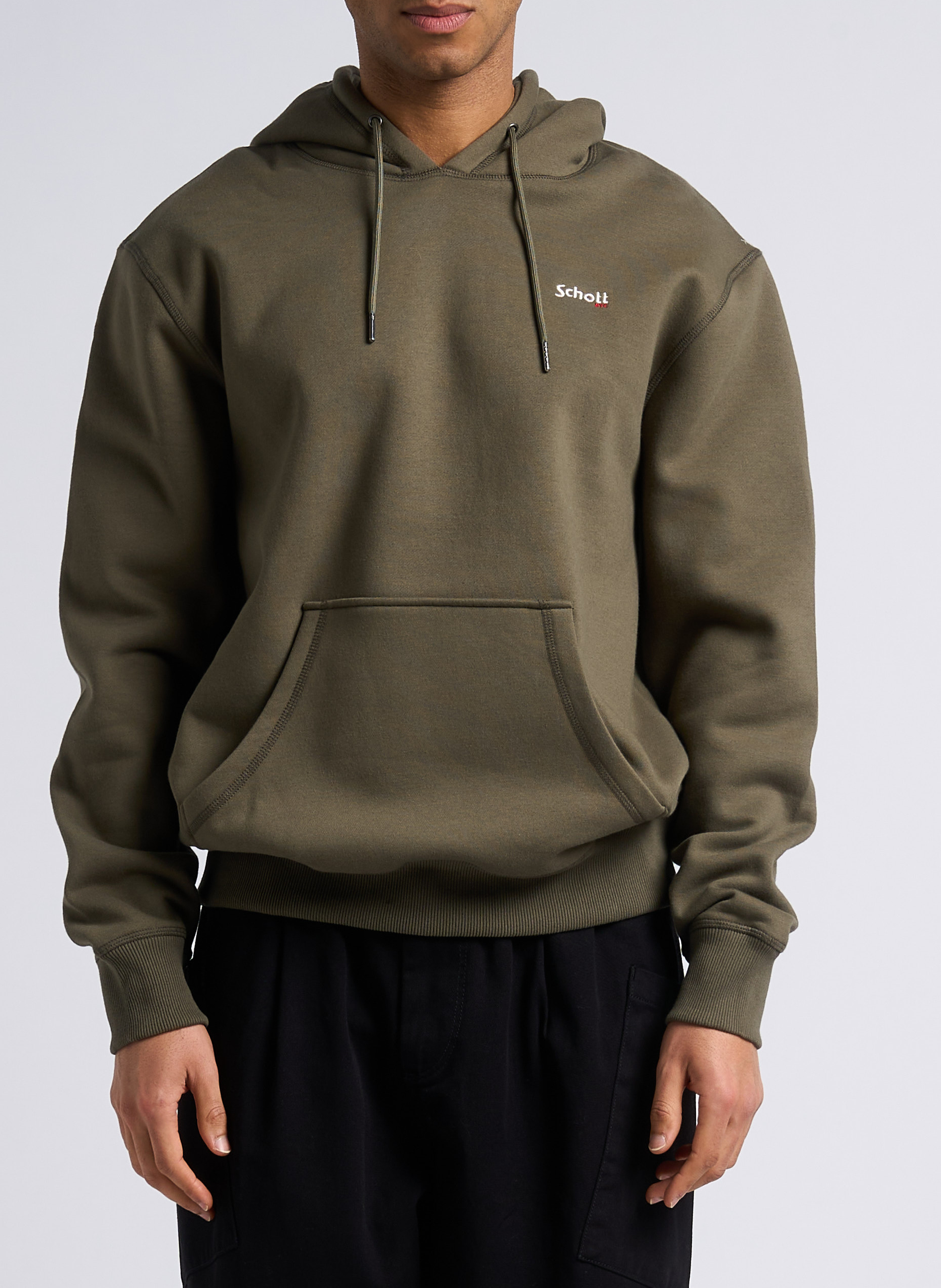 Kapuzensweatshirt aus Baumwoll-Mix mit Stickerei, Regular Fit SCHOTT Khaki