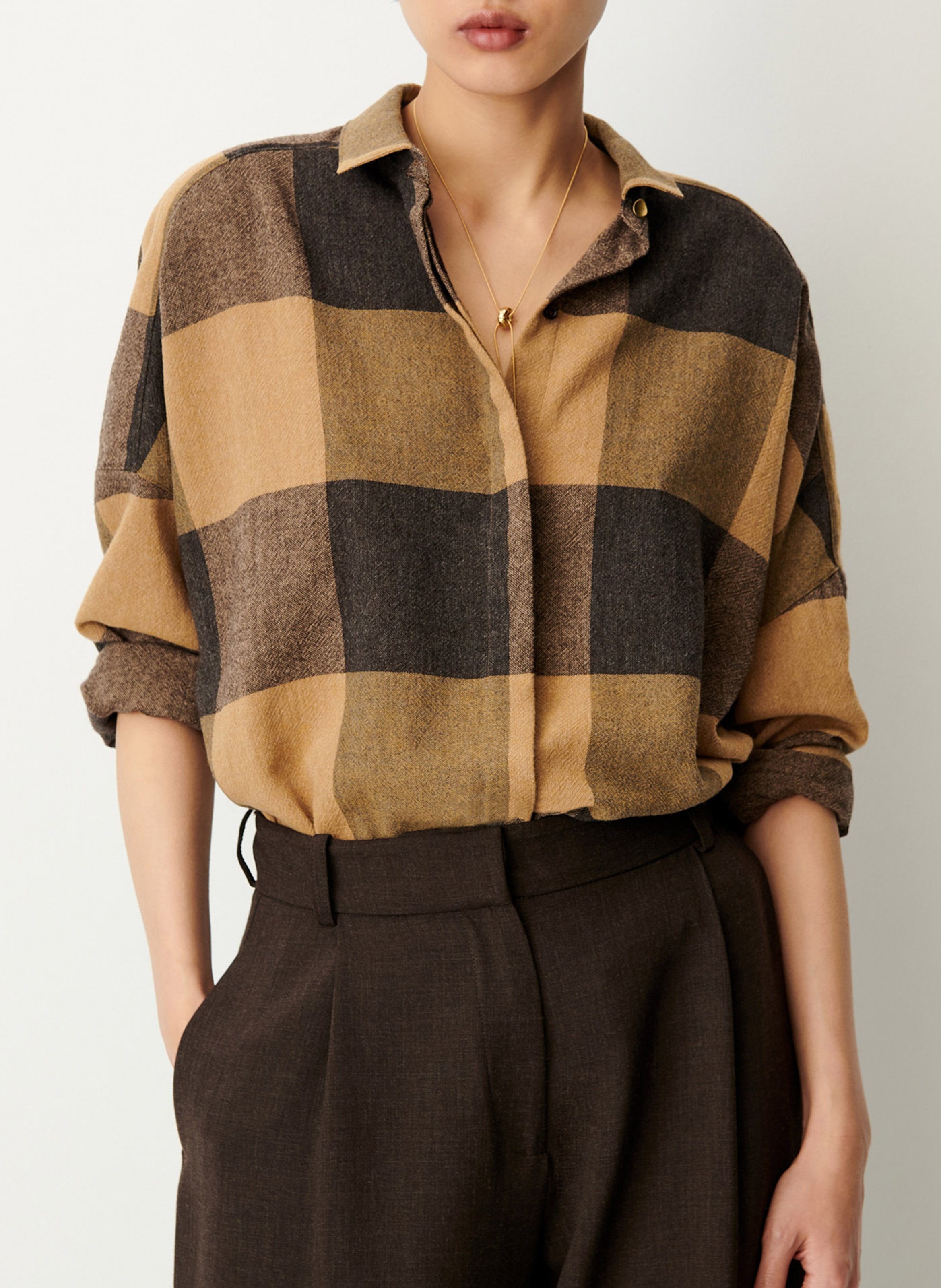 Camicia classica ampia in misto lana stampata SESSUN