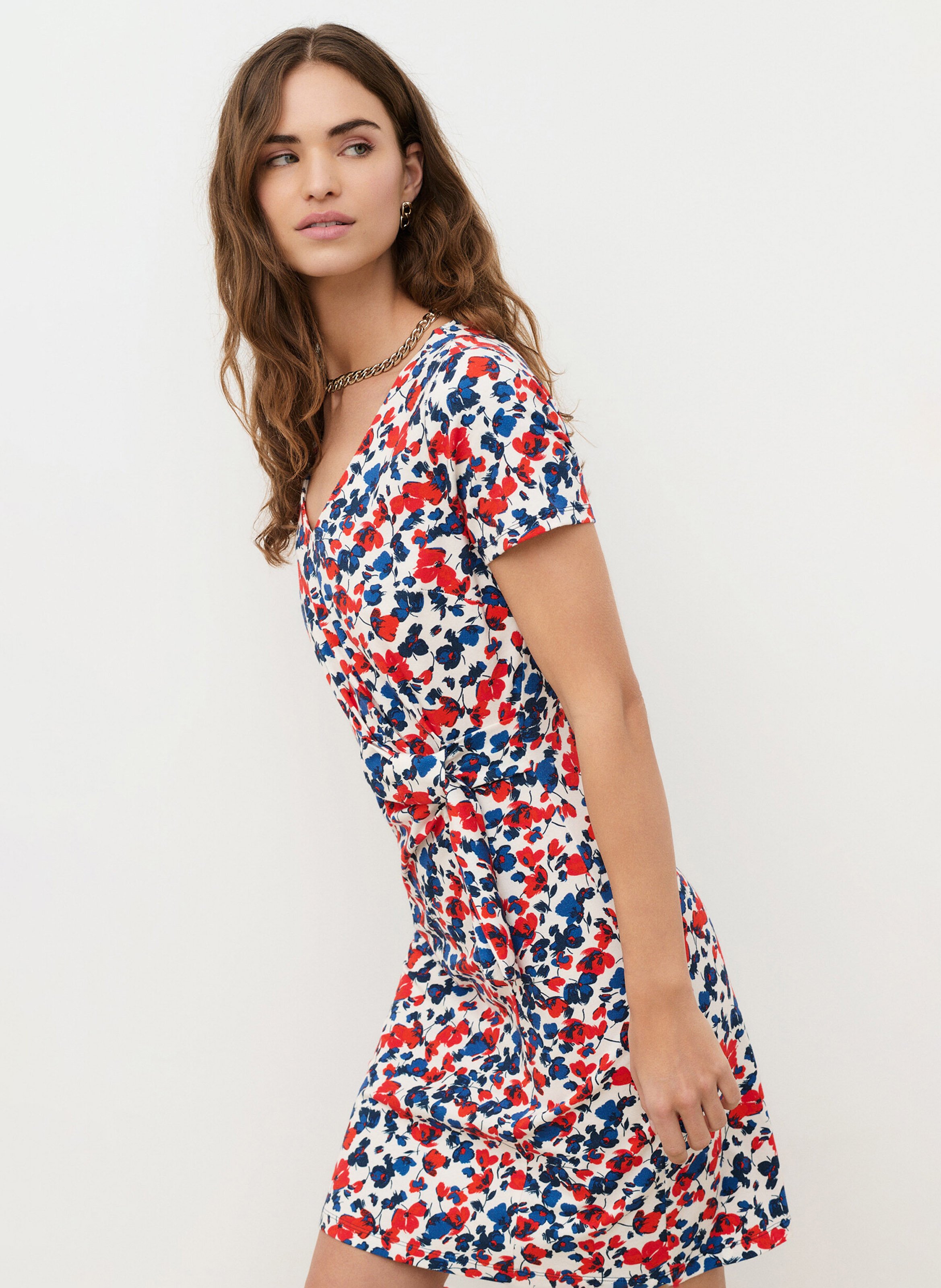 Short fitted cotton-mix dress CAROLL Beige