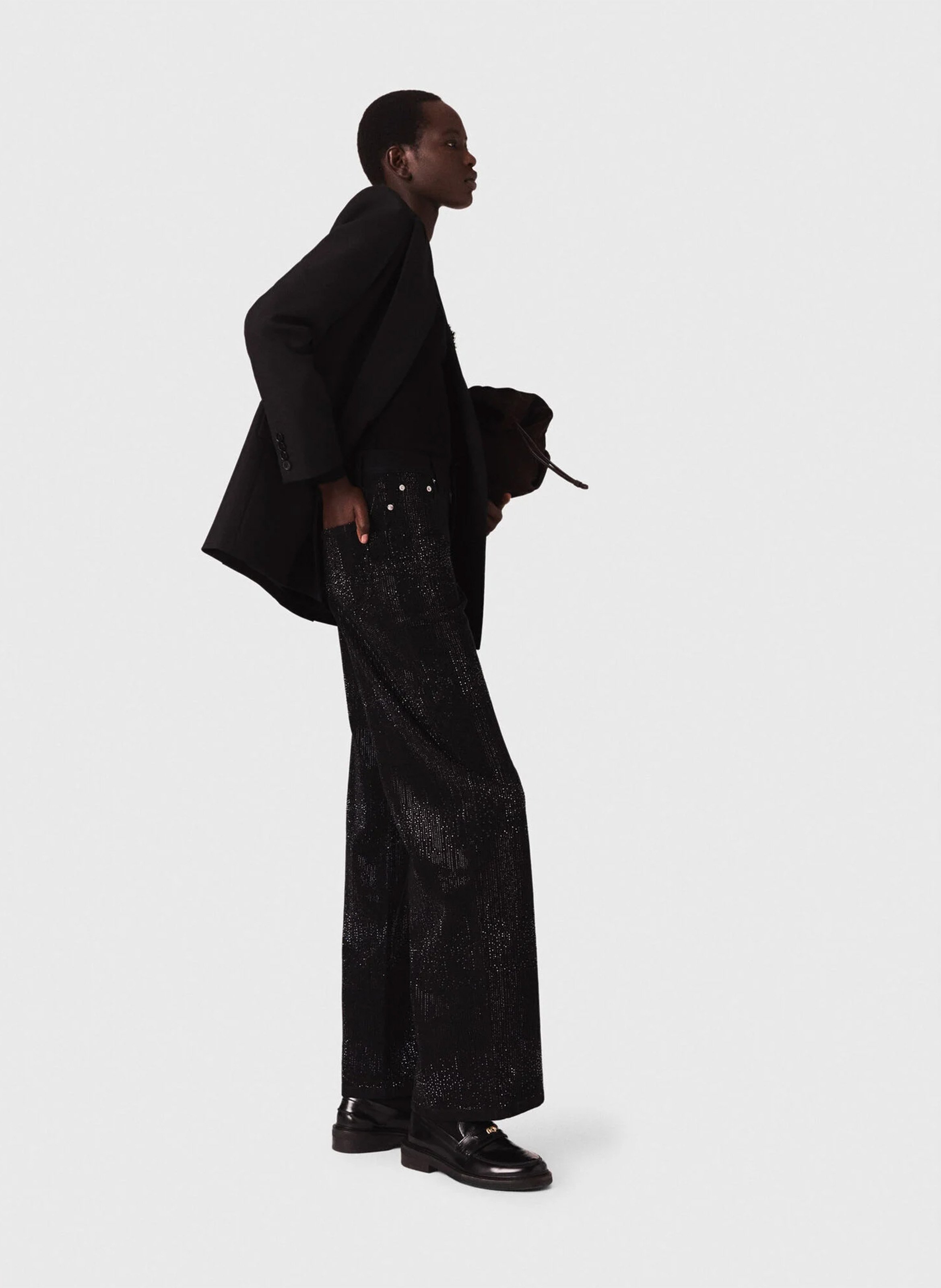 Jean large taille haute MAJE Noir