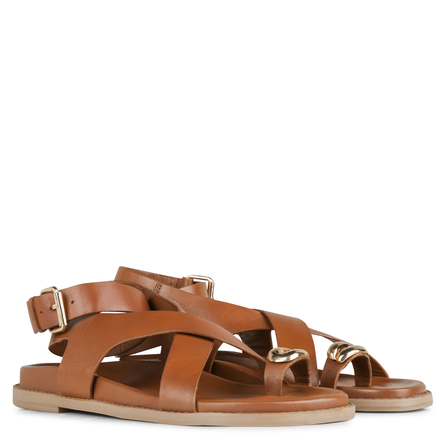 Sandales plates en cuir LA FEE MARABOUTEE Marron
