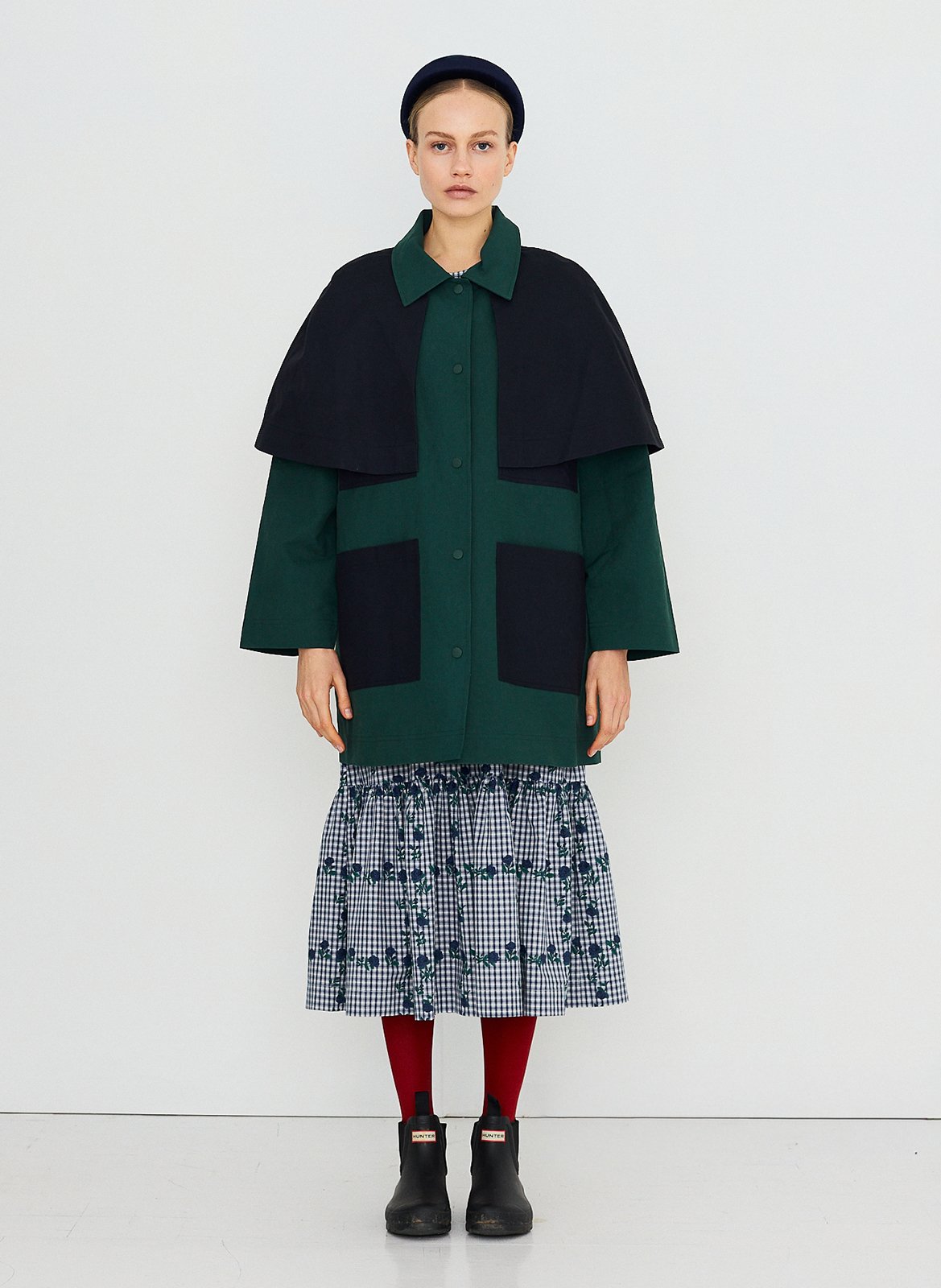 Oversized Bicolor Buttoned Trench Coat THE TINY BIG SISTER Green