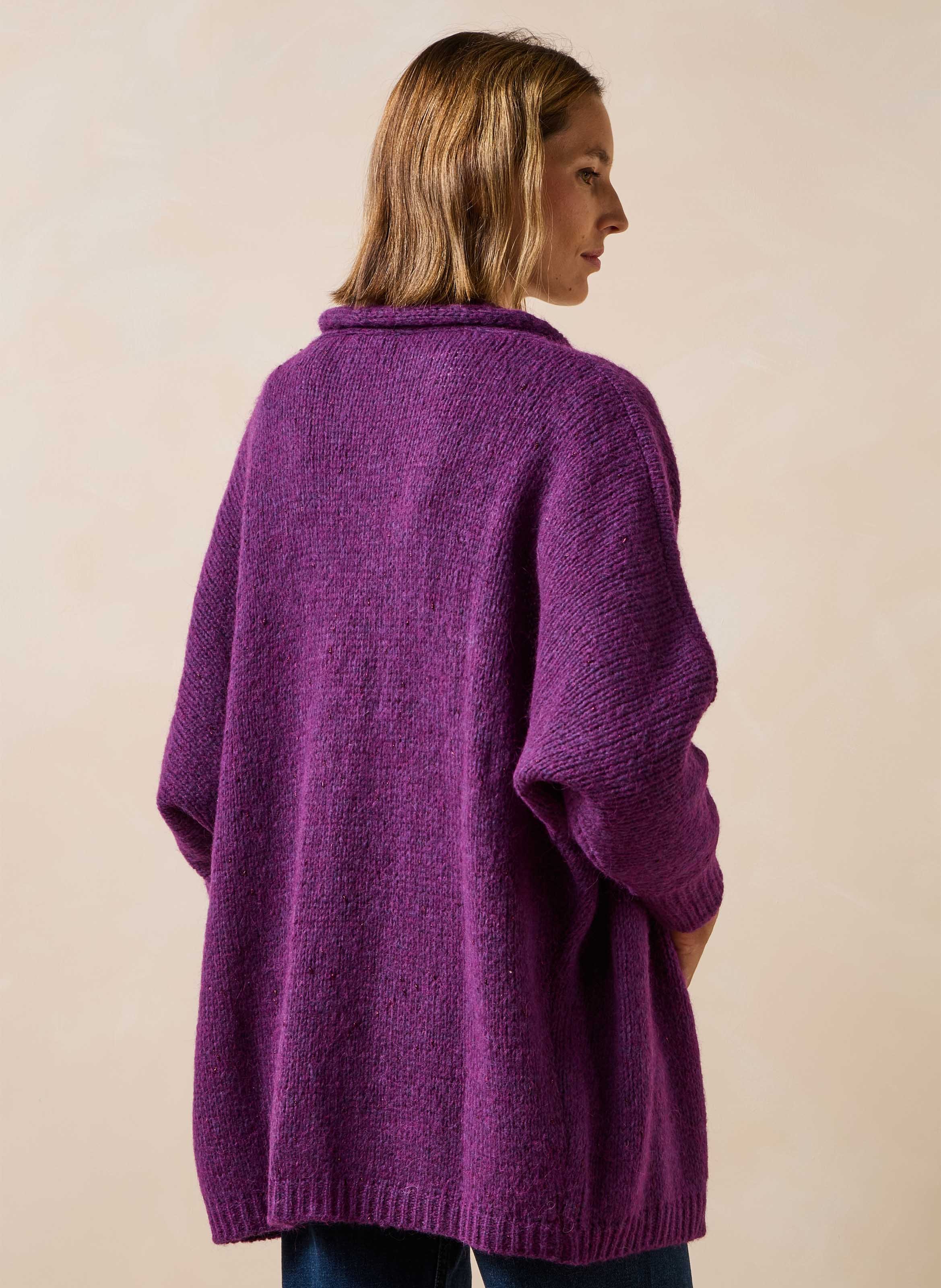 Halflange vest in glinsterende breiwerk LA FEE MARABOUTEE Violet