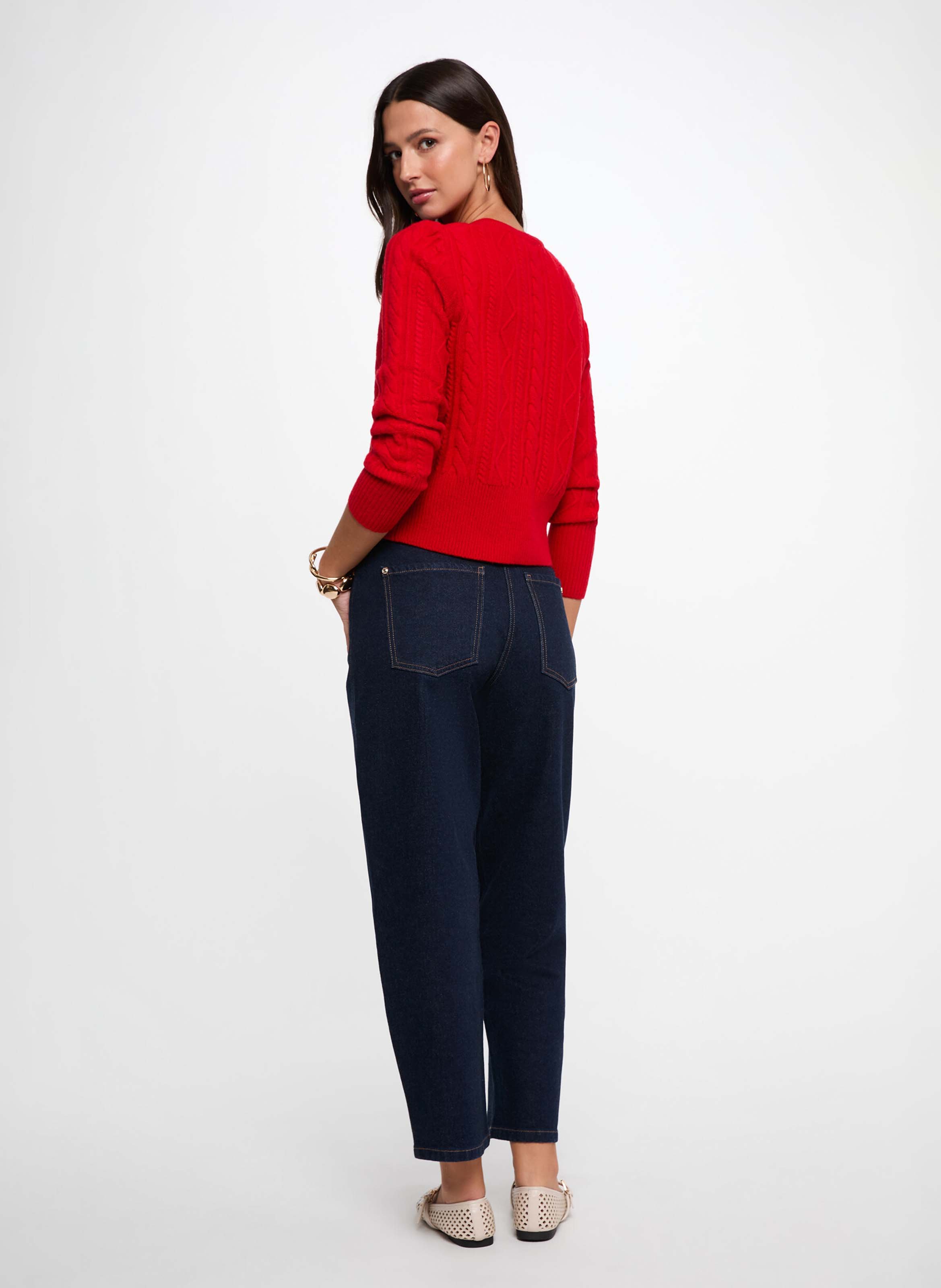 Plain straight buttoned cardigan MORGAN Red