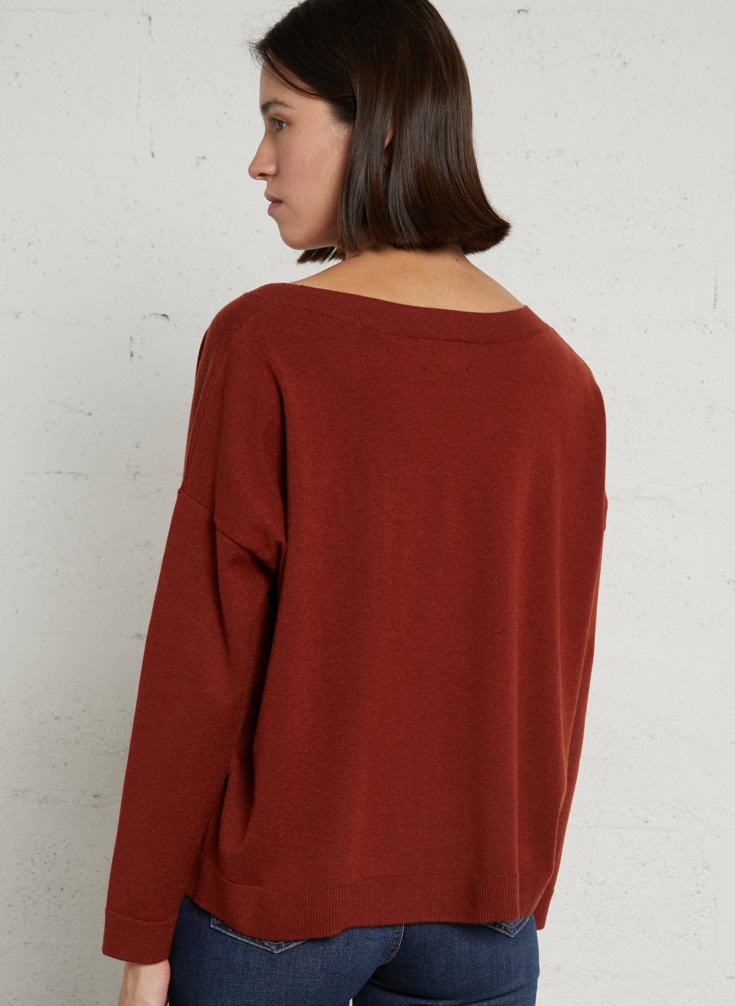 Loose-fit mixed-knit boat-neck sweater MAISON 123 Red