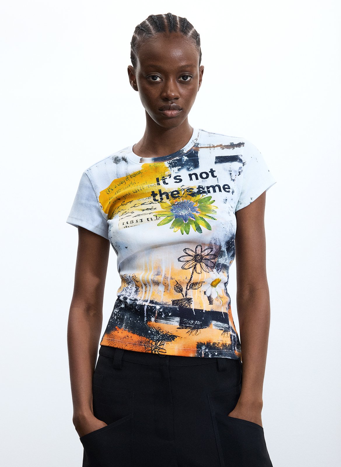 Tee-shirt col rond en coton mélangé DESIGUAL Blanc