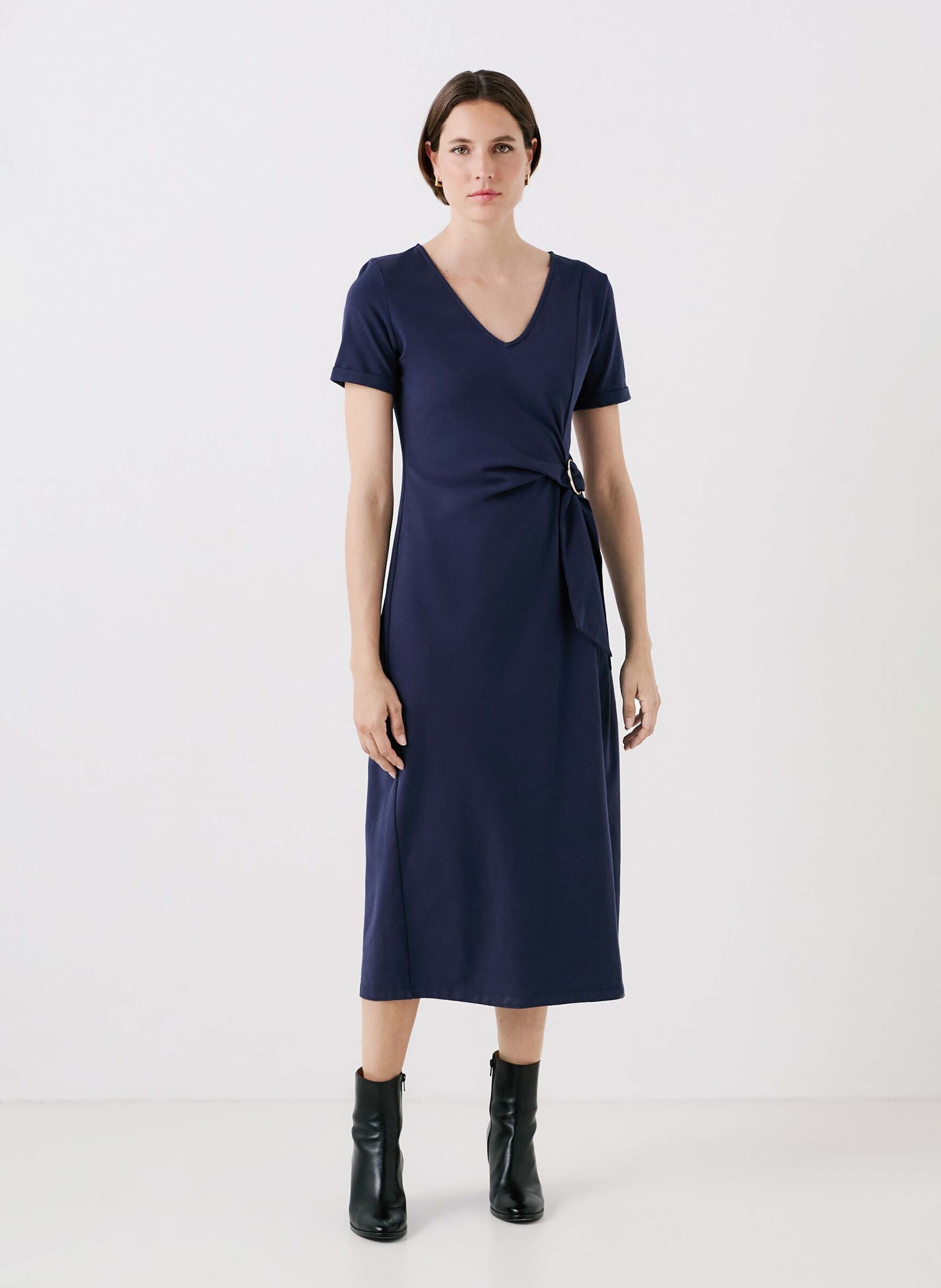 Plain belted straight dress CAROLL Blue