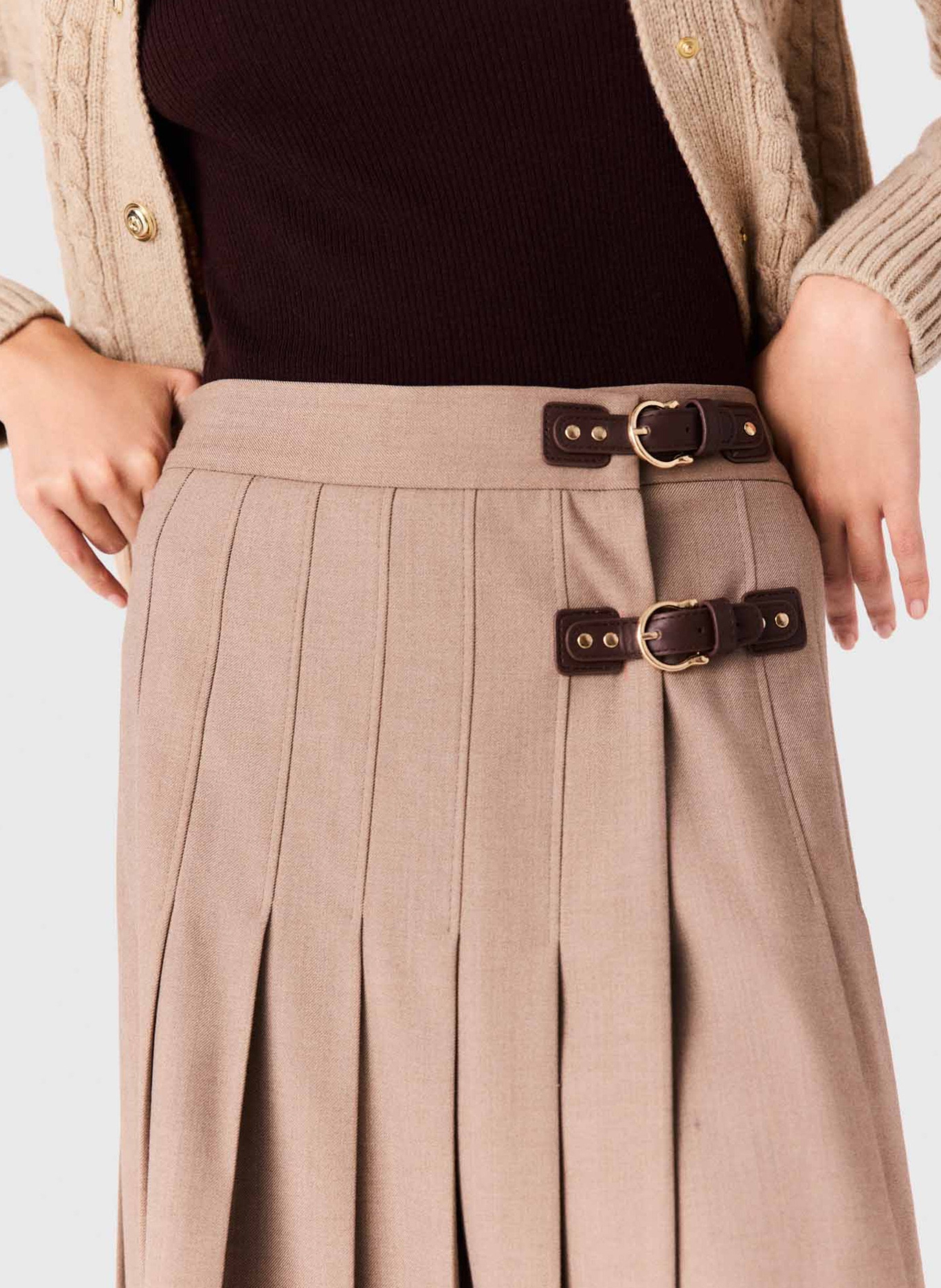 Jupe midi plissée à boucles  MAJE Beige