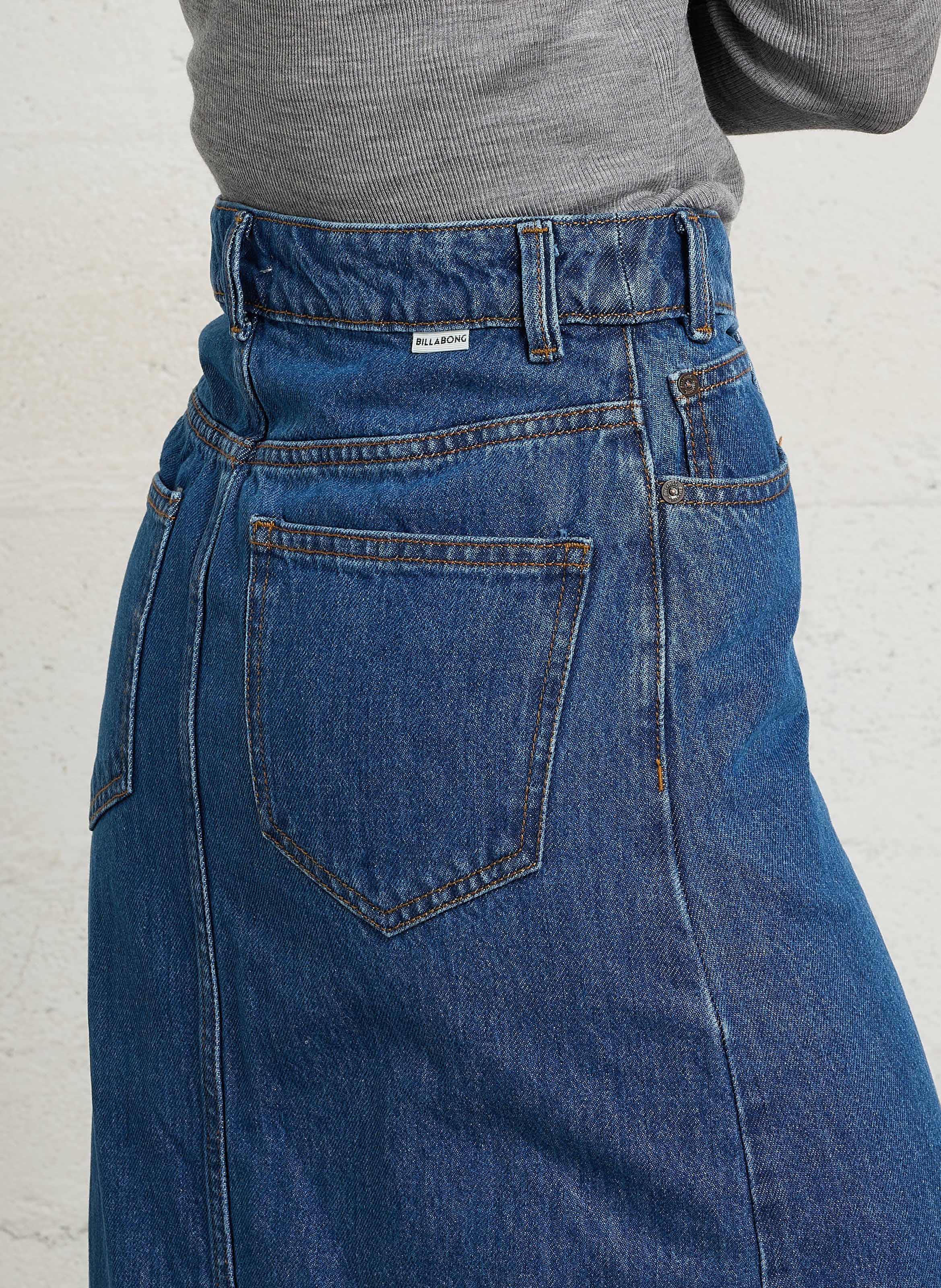 Jupe denim droite en coton BILLABONG Bleu