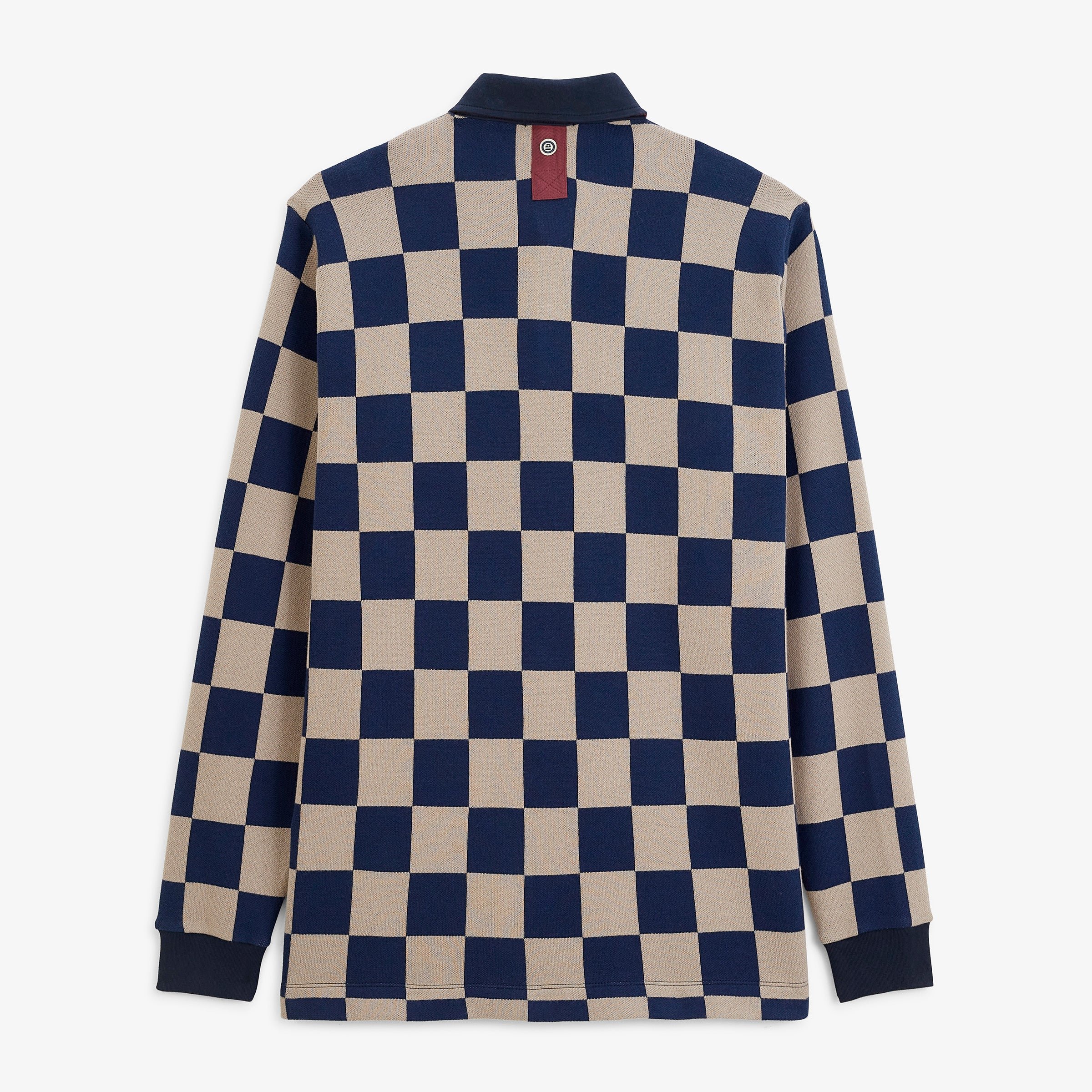 Long-sleeved rugby polo shirt with check print and Blanco embroidery in travertine beige SERGE BLANCO Beige