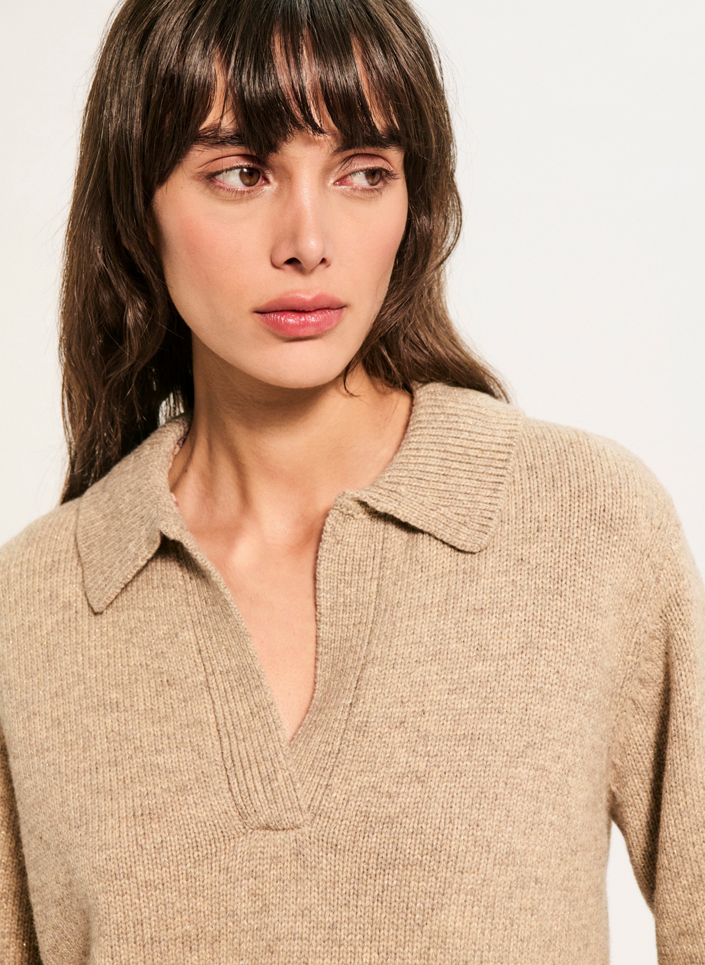 Pull col polo en laine mélangée PABLO Beige