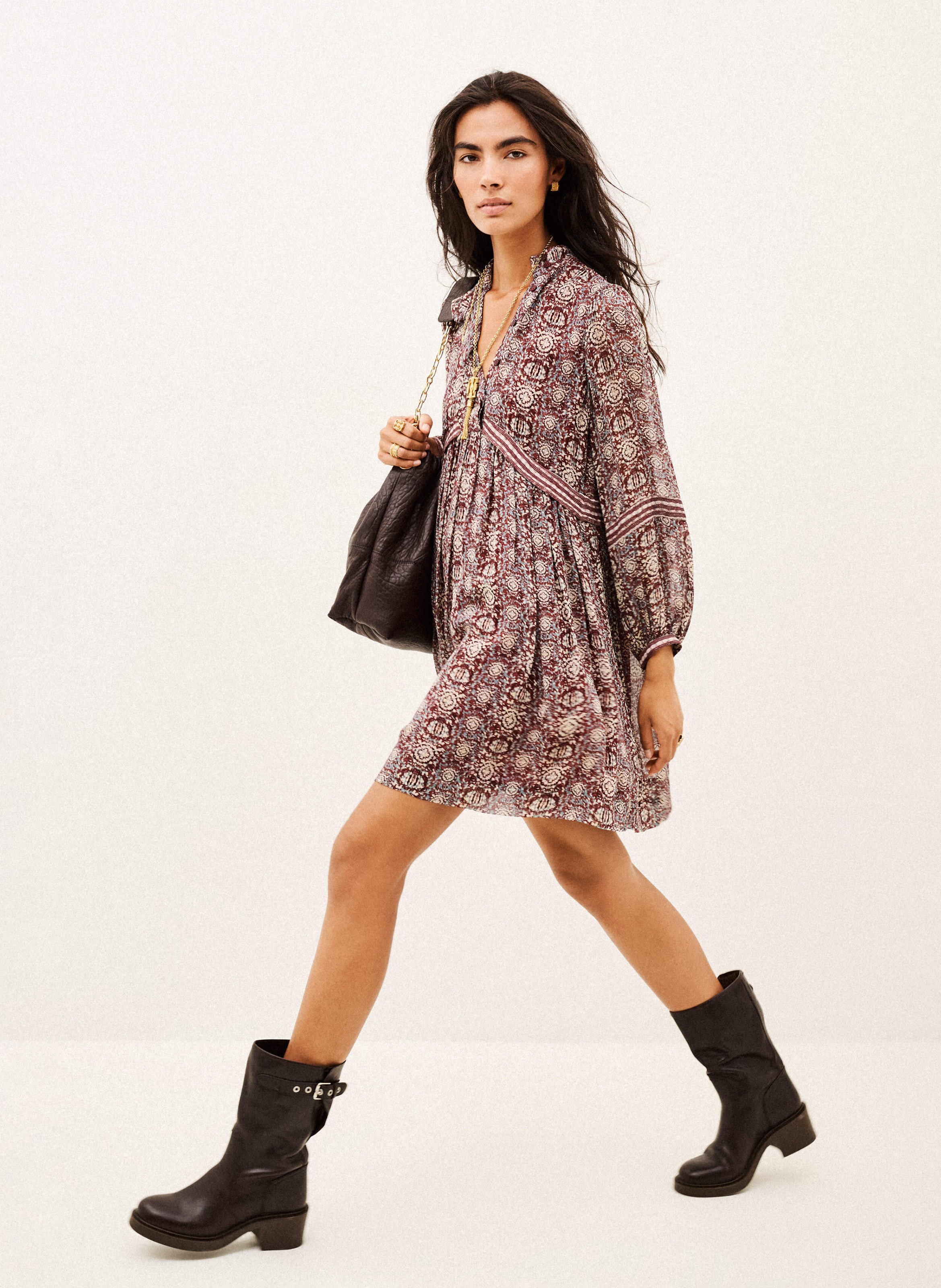 Robe courte ample imprimée BA&SH Prune