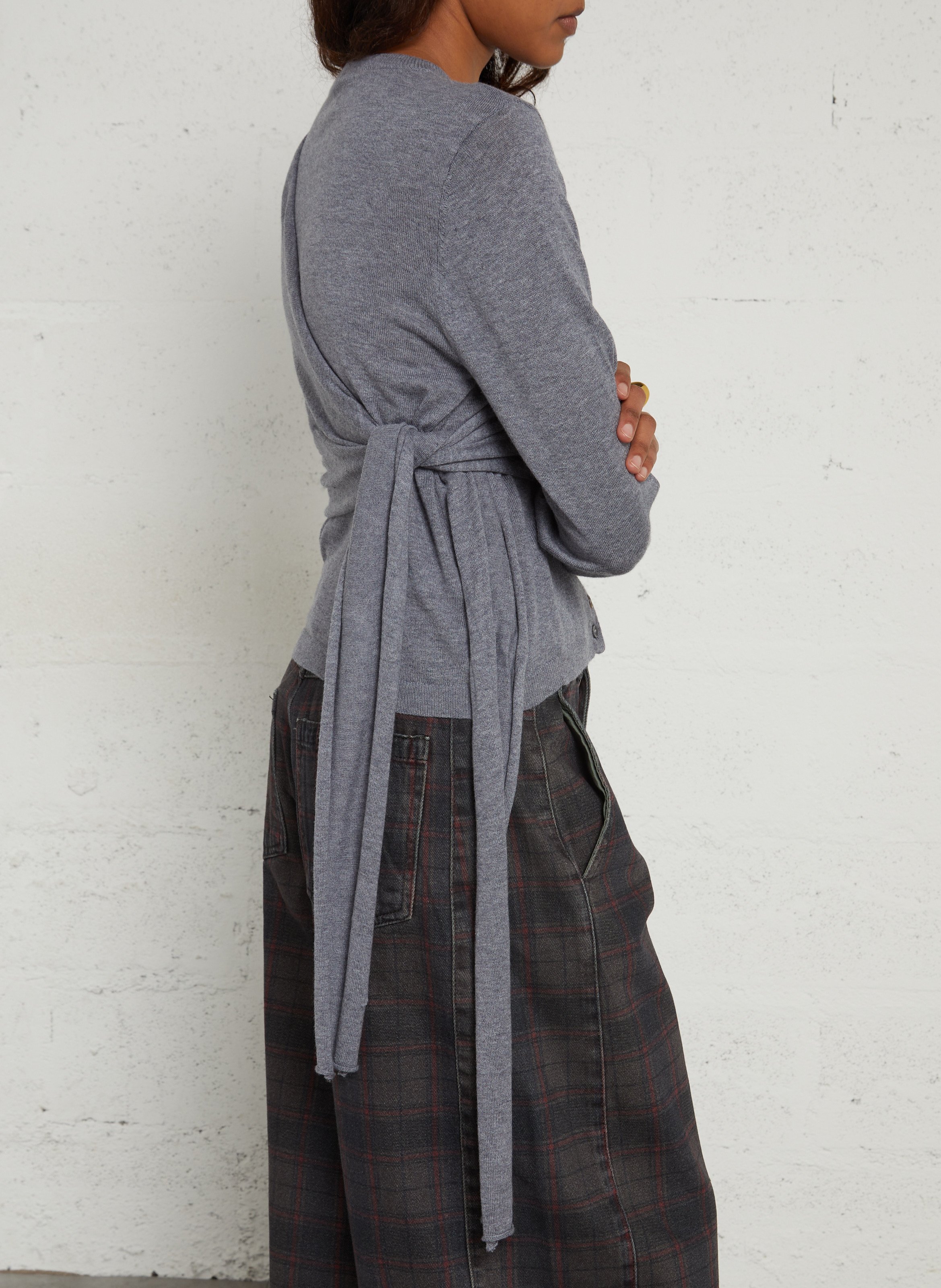 Cardigan droit col rond noué en laine DAMSON MADDER Gris