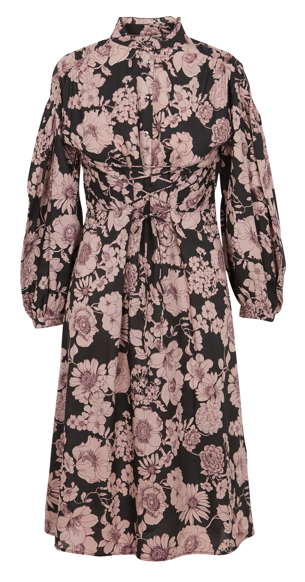 Midikleid mit Rundhalsausschnitt und Blumenprint ANTIK BATIK Schwarz