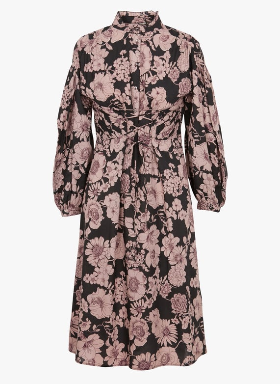 Halflange jurk met bloemenprint en ronde hals Black Antik batik