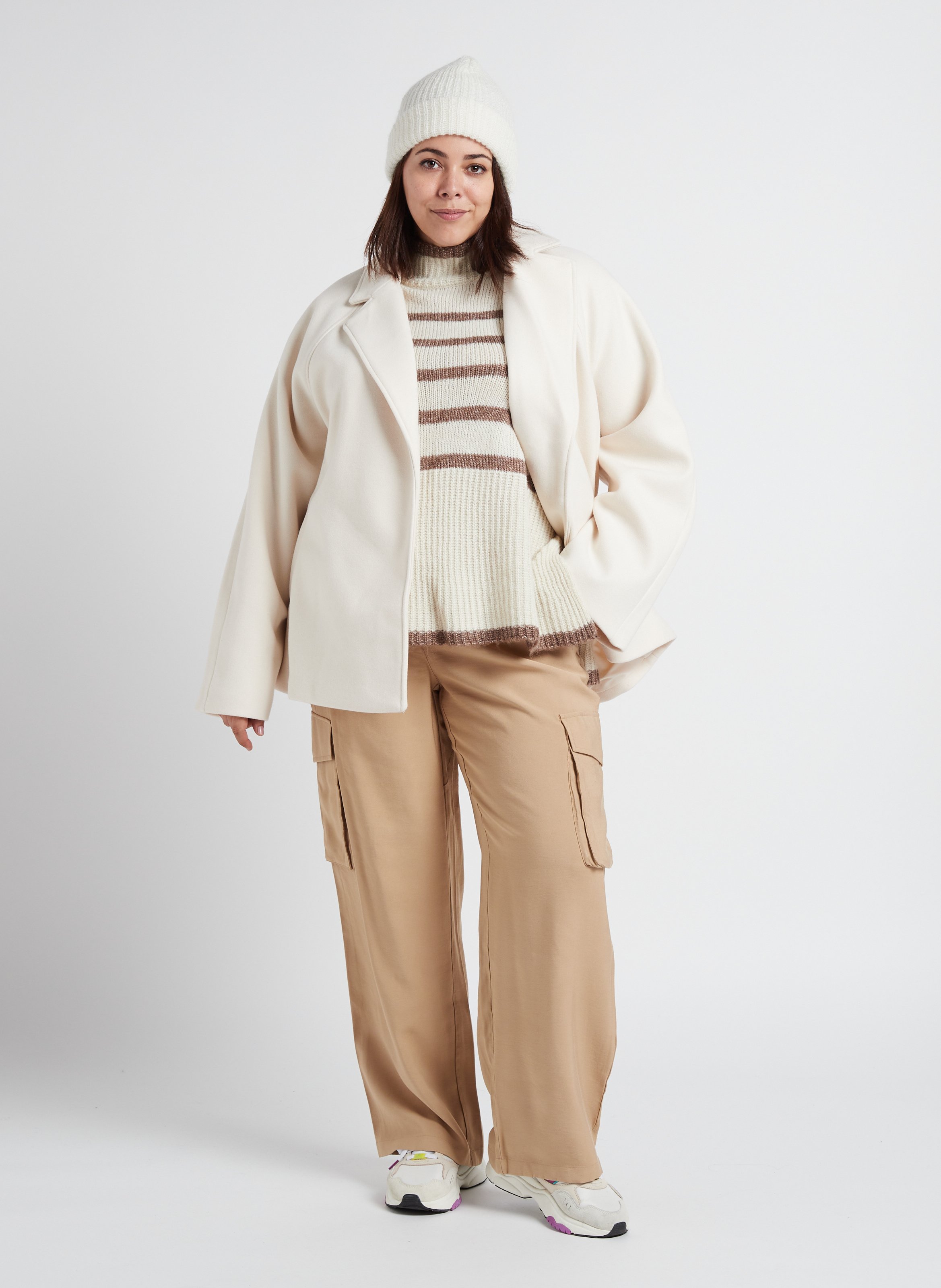 Manteau col tailleur ceinturé  GINA TRICOT Blanc