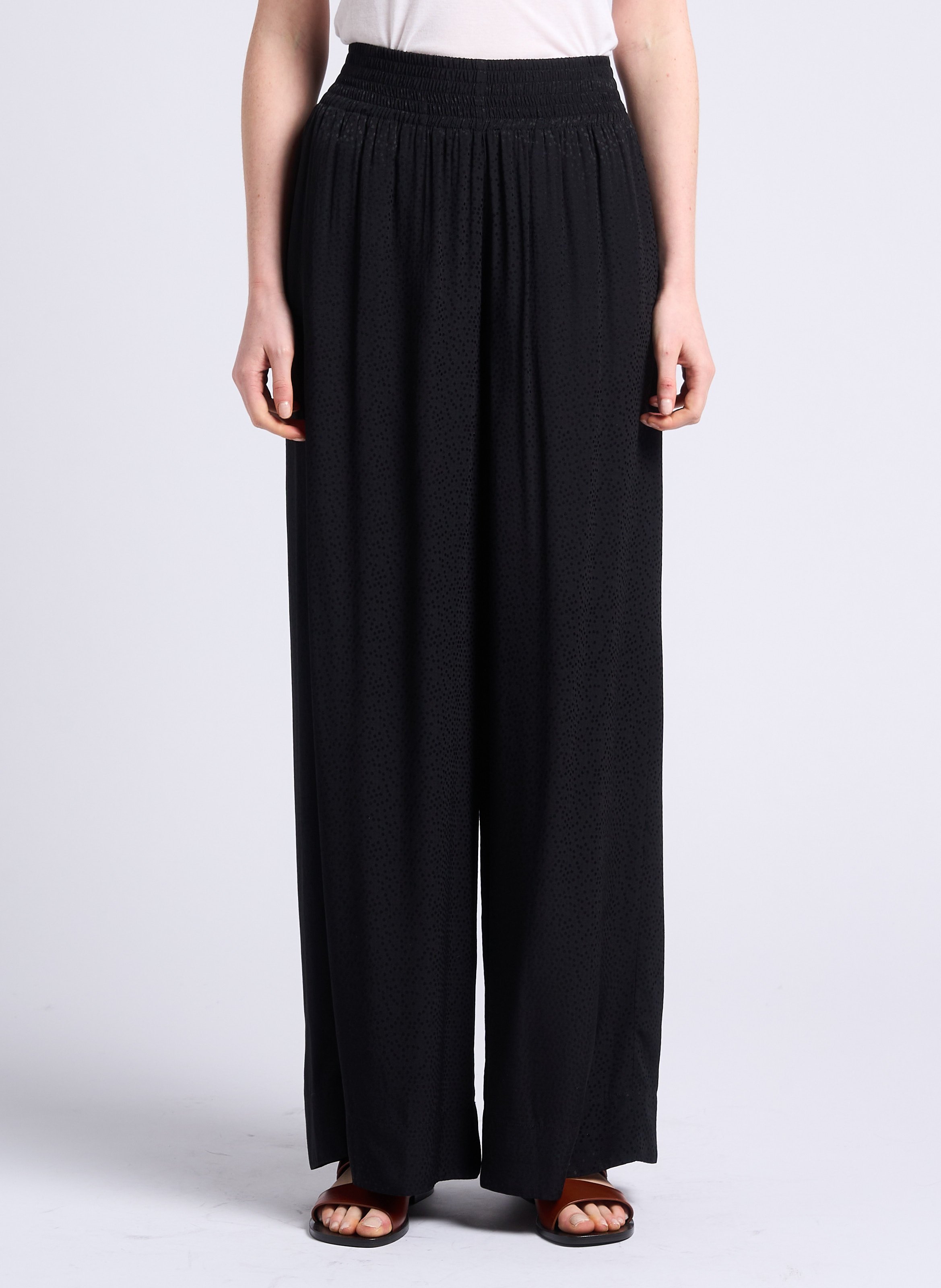 Pantalon large taille haute en jacquard imprimé ATTIC AND BARN Noir