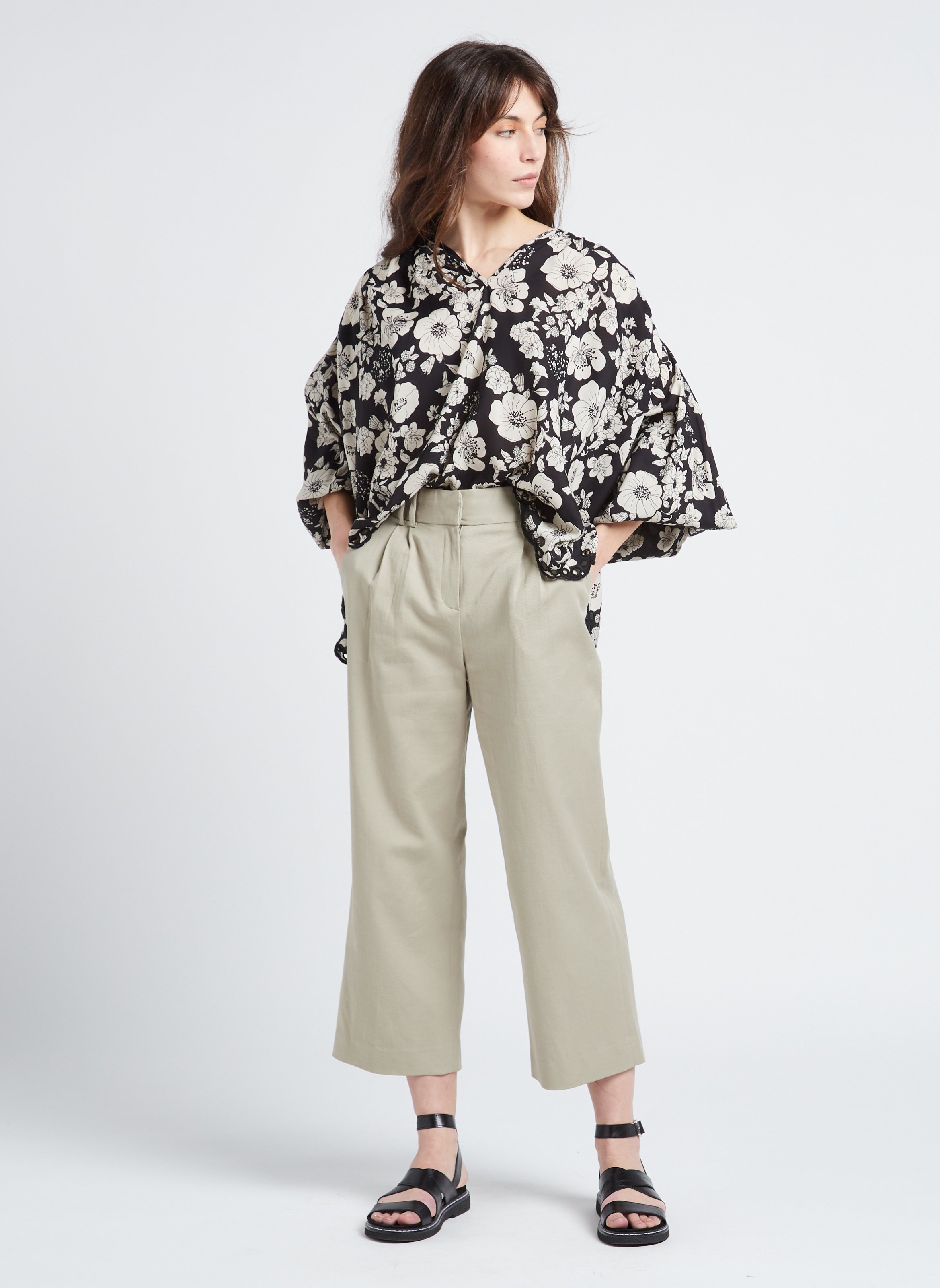 Printed V-neck blouse SWILDENS Black