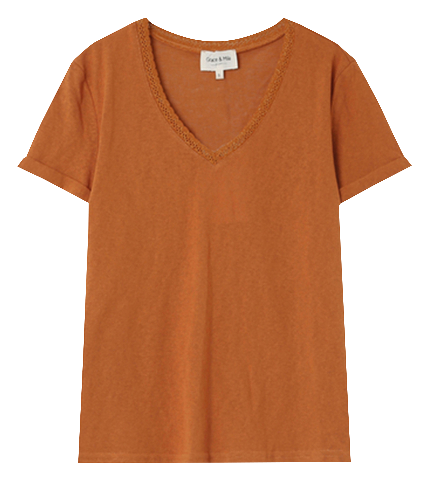 Tee-shirt col V droit en coton mélangé GRACE ET MILA Jaune