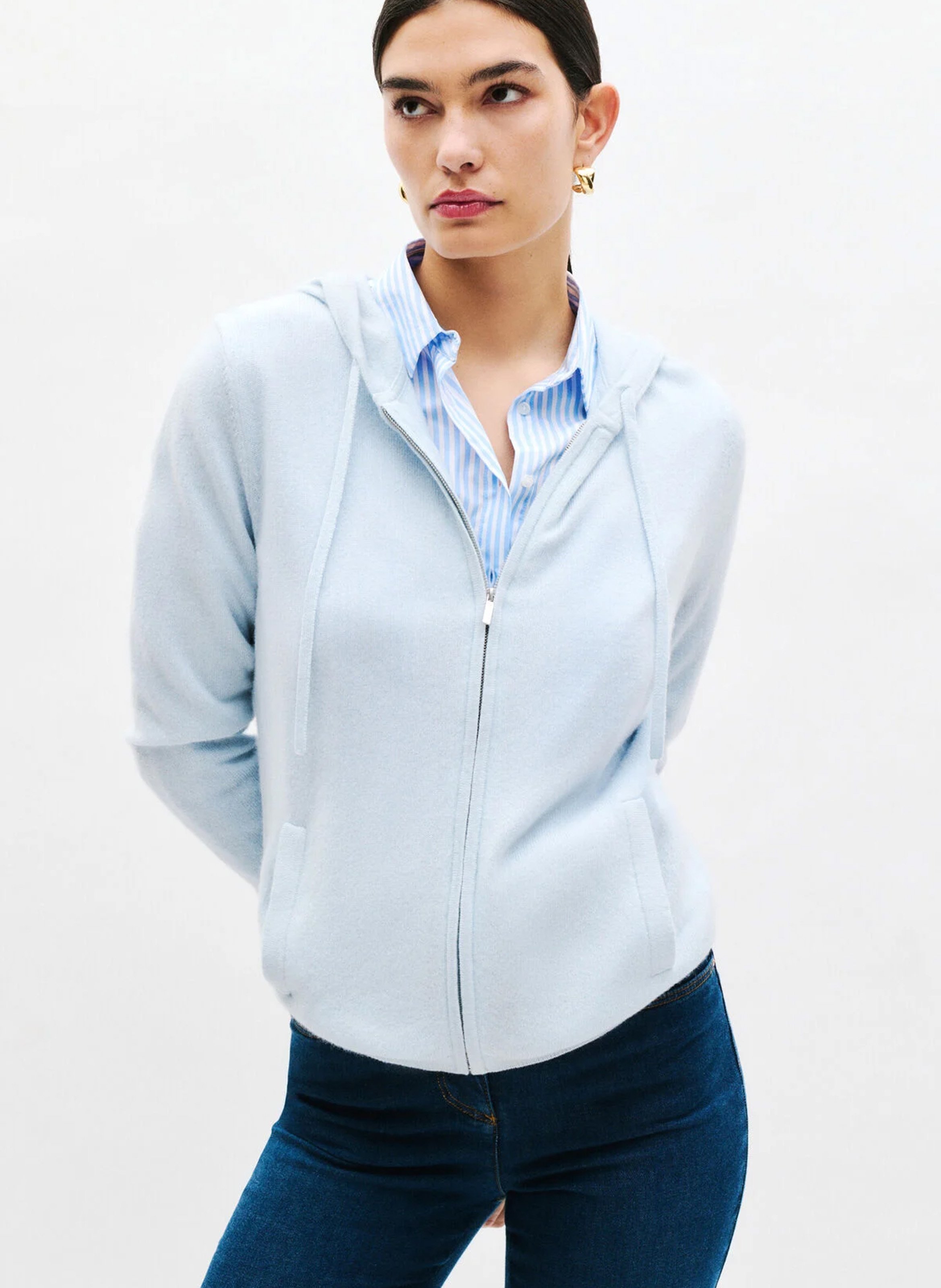 Gerader Woll- und Kaschmir-Strickmantel mit Kapuze CAROLL