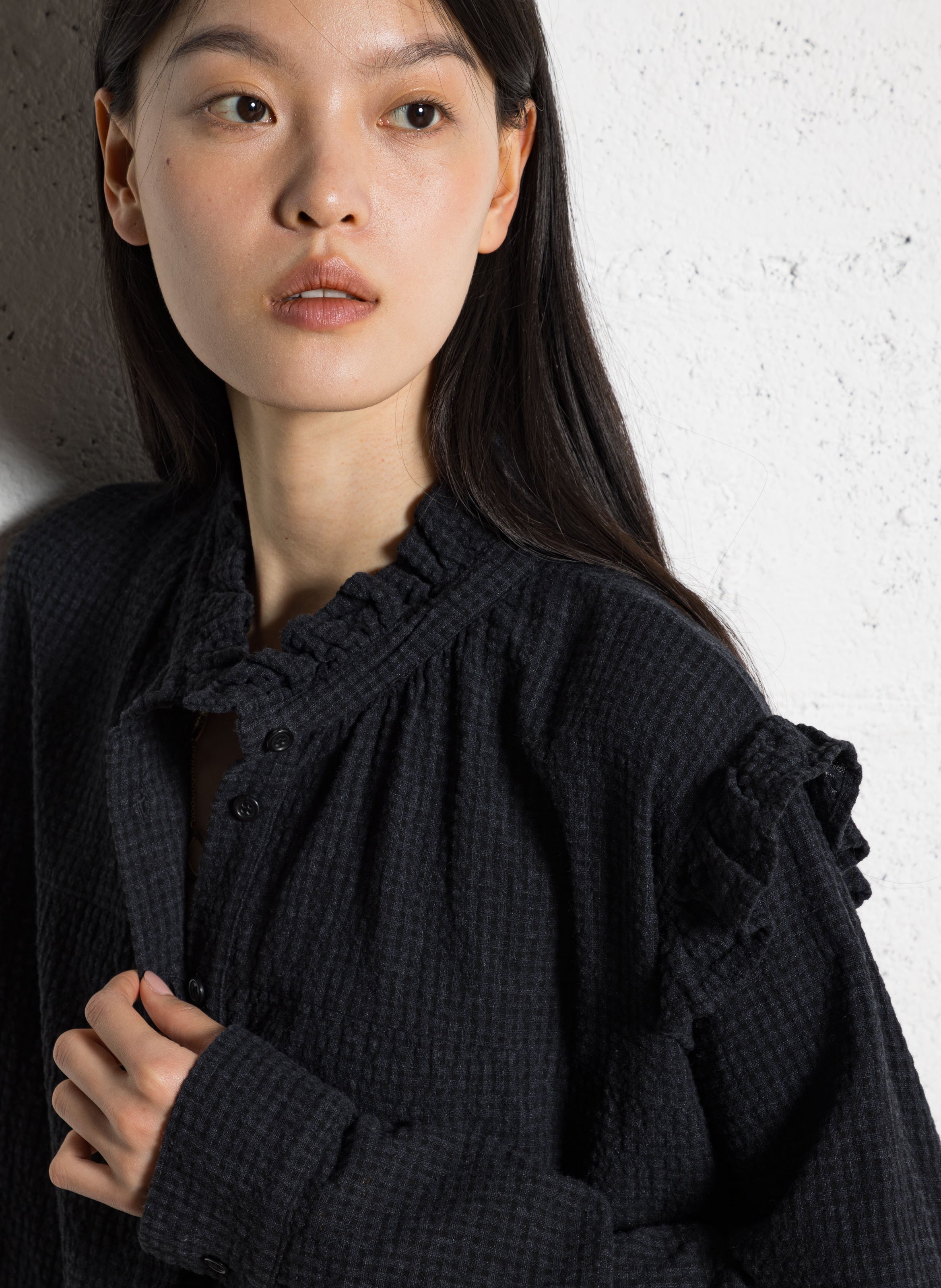 Victorian collar blouse in blended cotton MAISON HOTEL Black