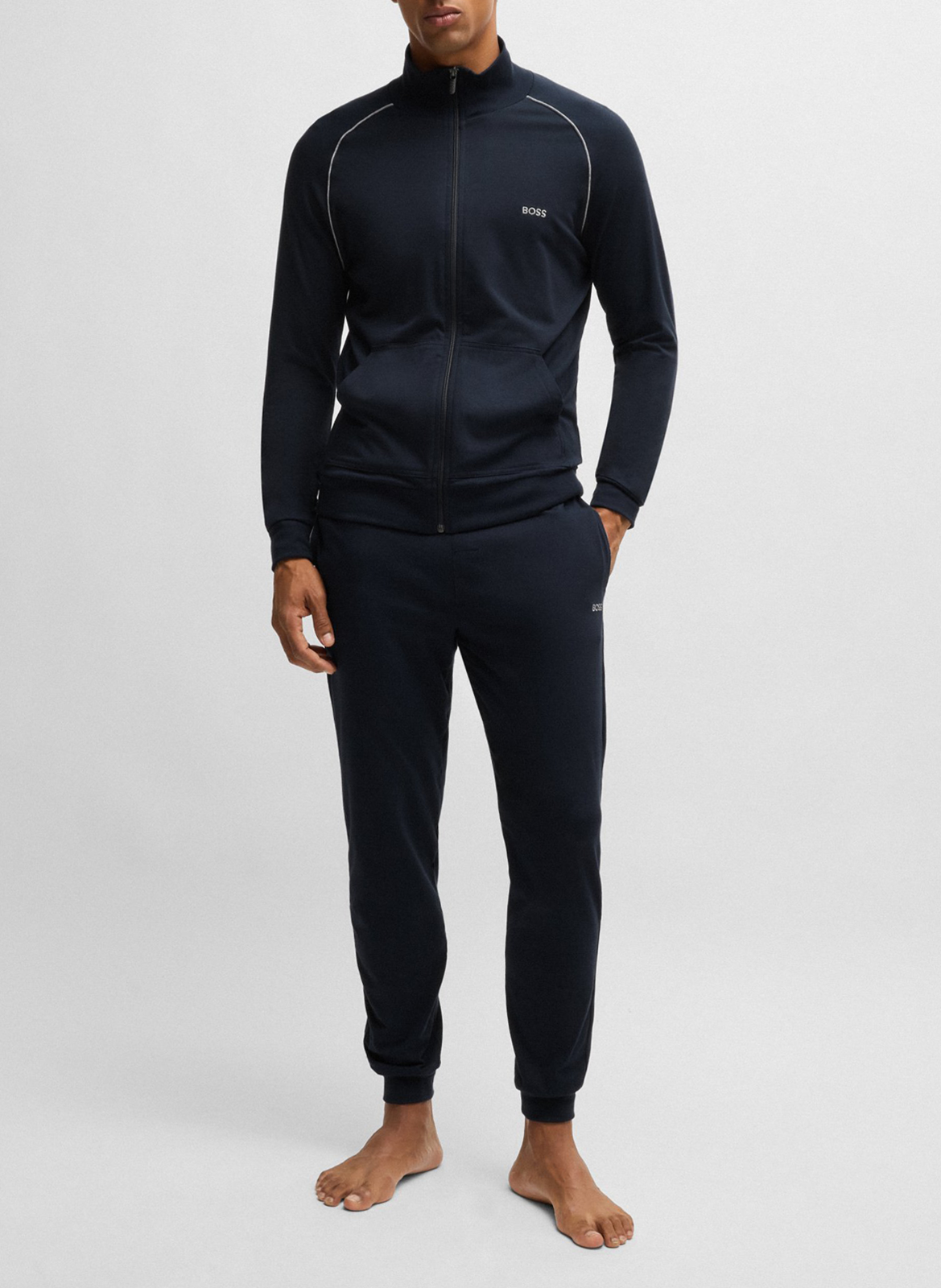 High-neck cotton-blend jacket Blue