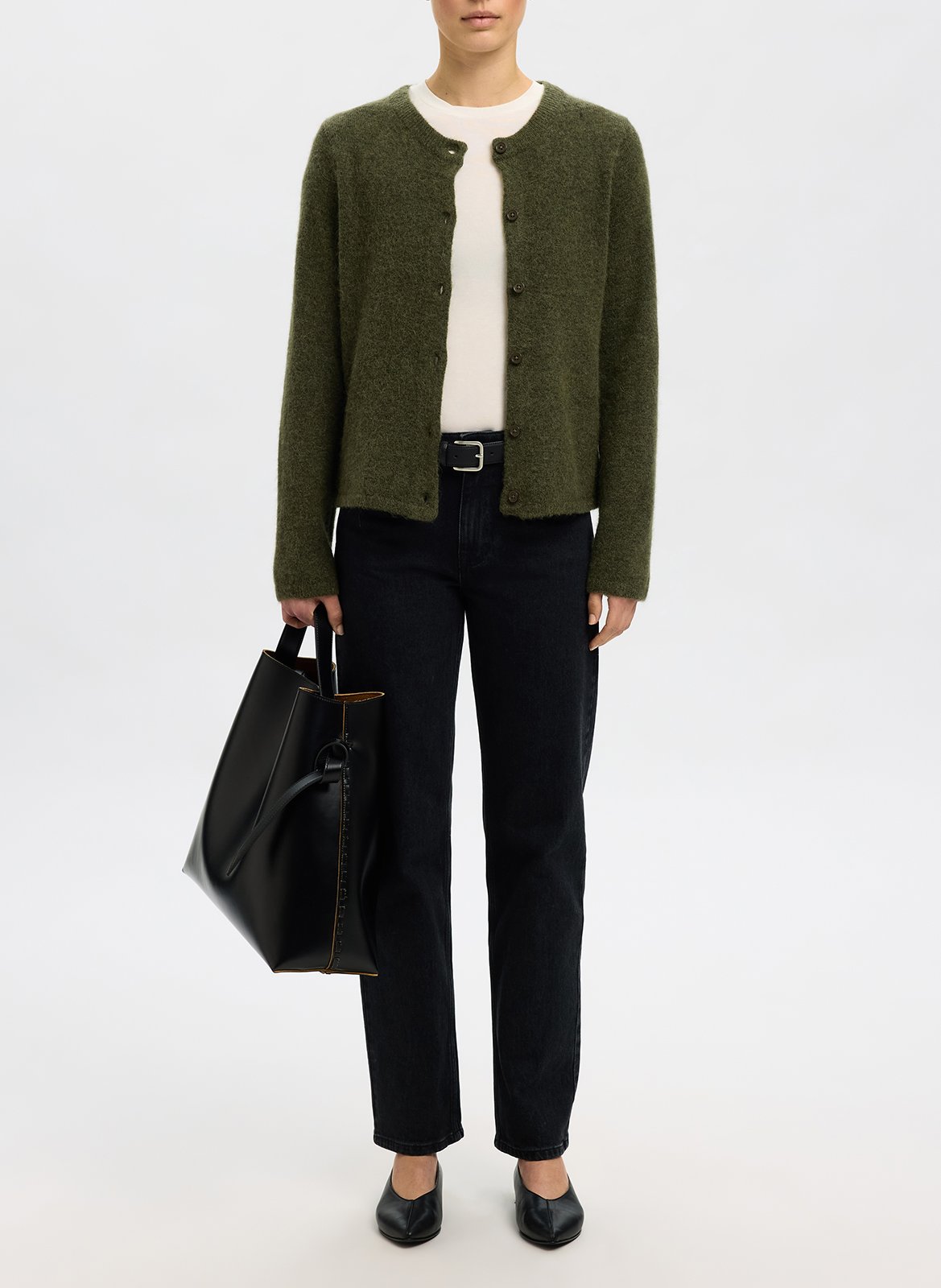 Gilet col rond en laine mélangée SELECTED Vert