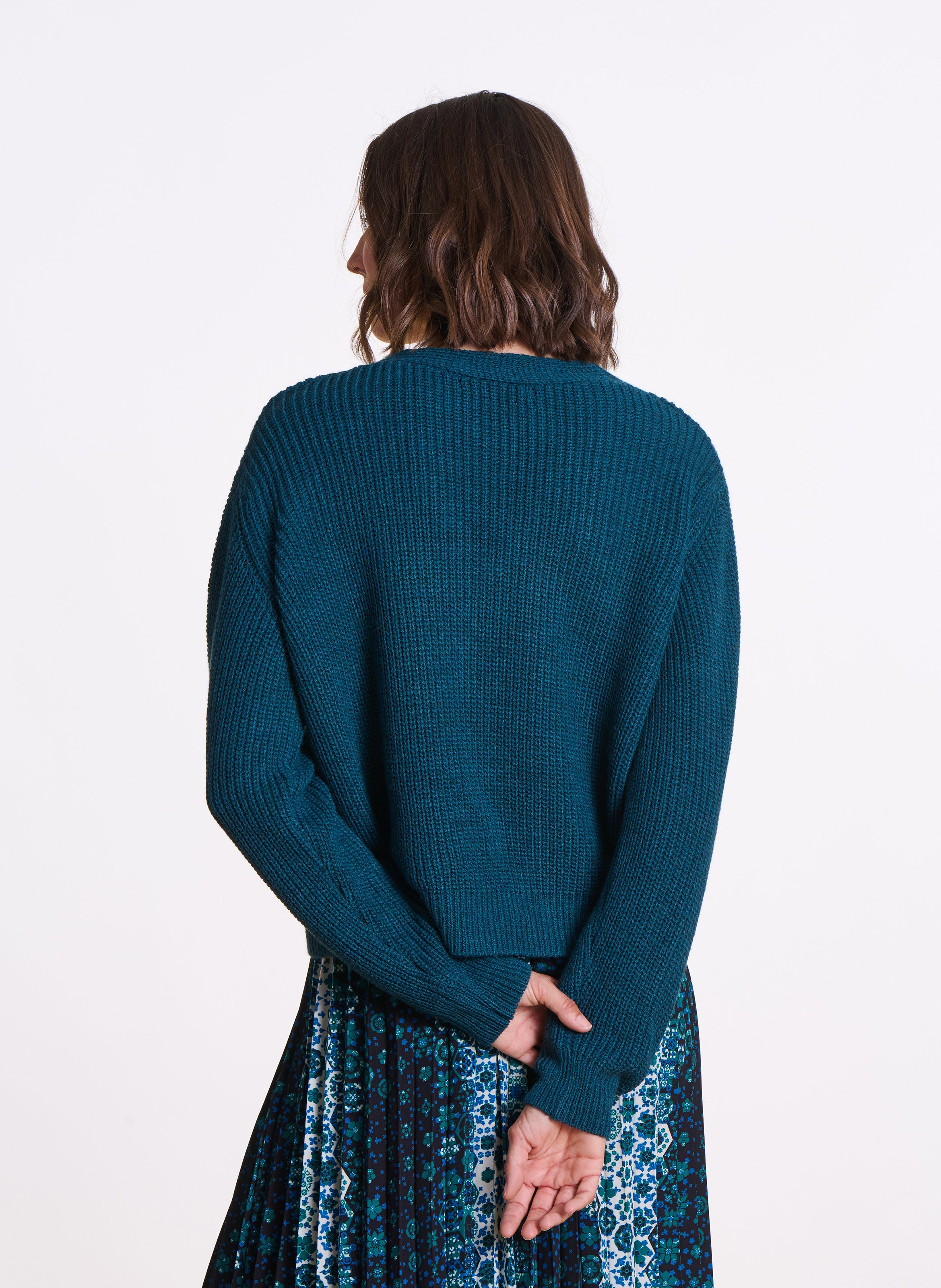 Oversized V-neck ribbed knit sweater LA FEE MARABOUTEE Blue