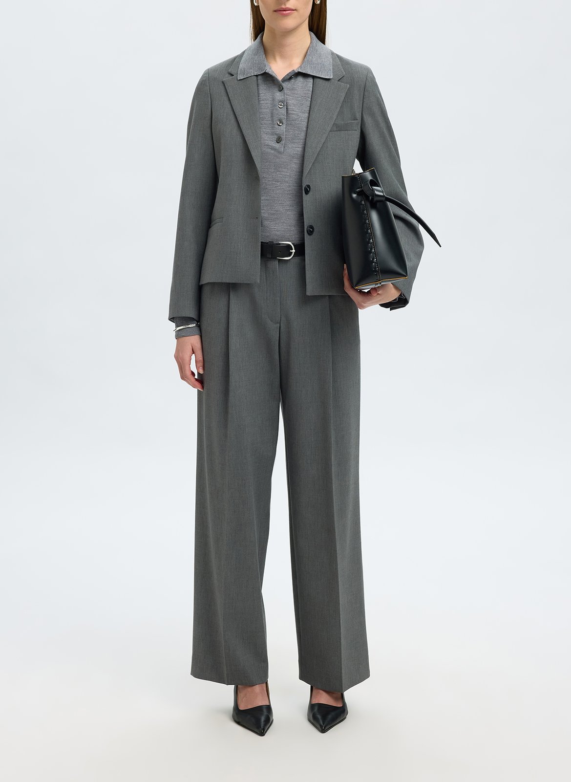 Heathered wool long-sleeve polo SELECTED Grey