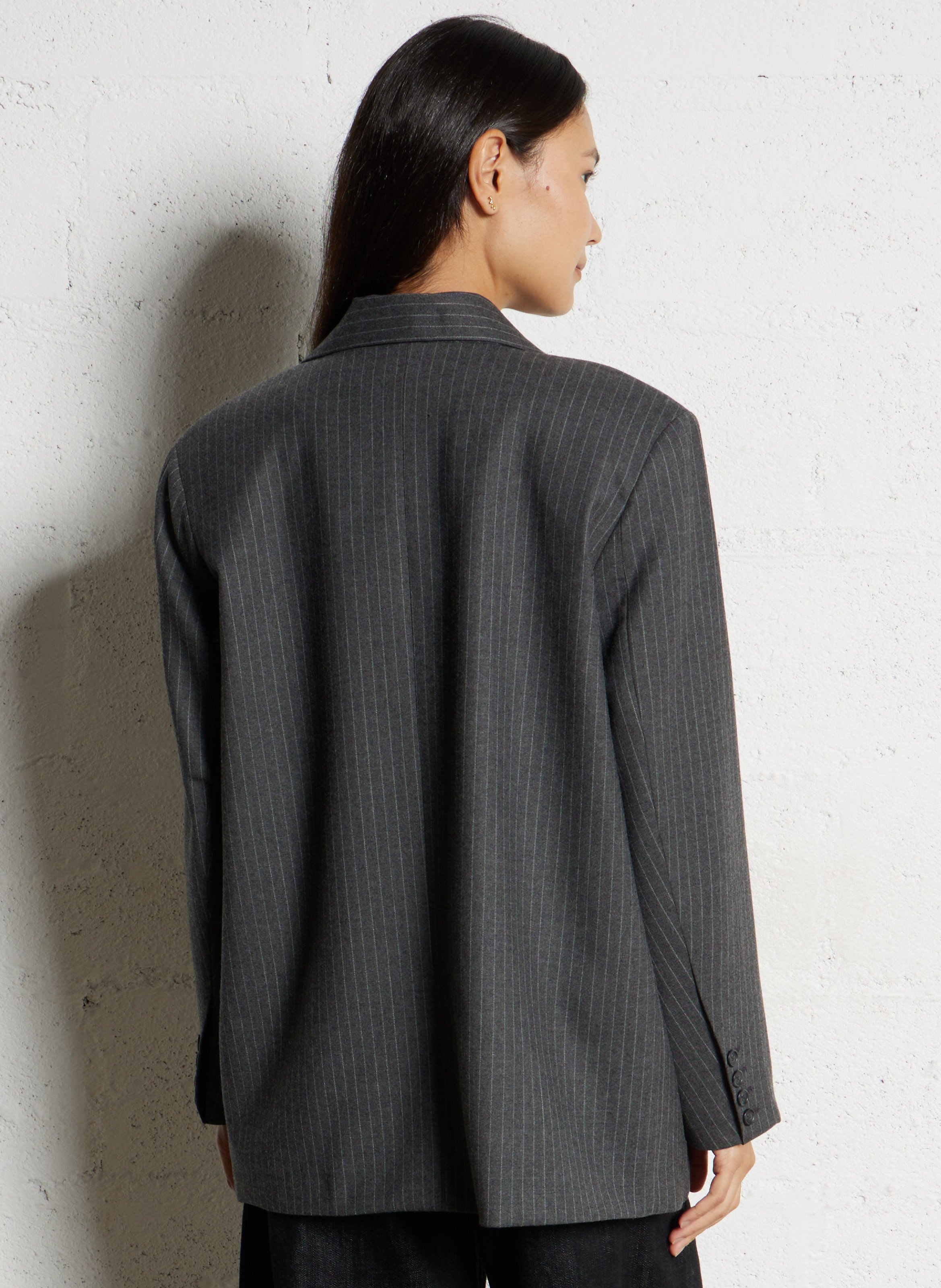 Veste ample col tailleur rayée  DES PETITS HAUTS Gris