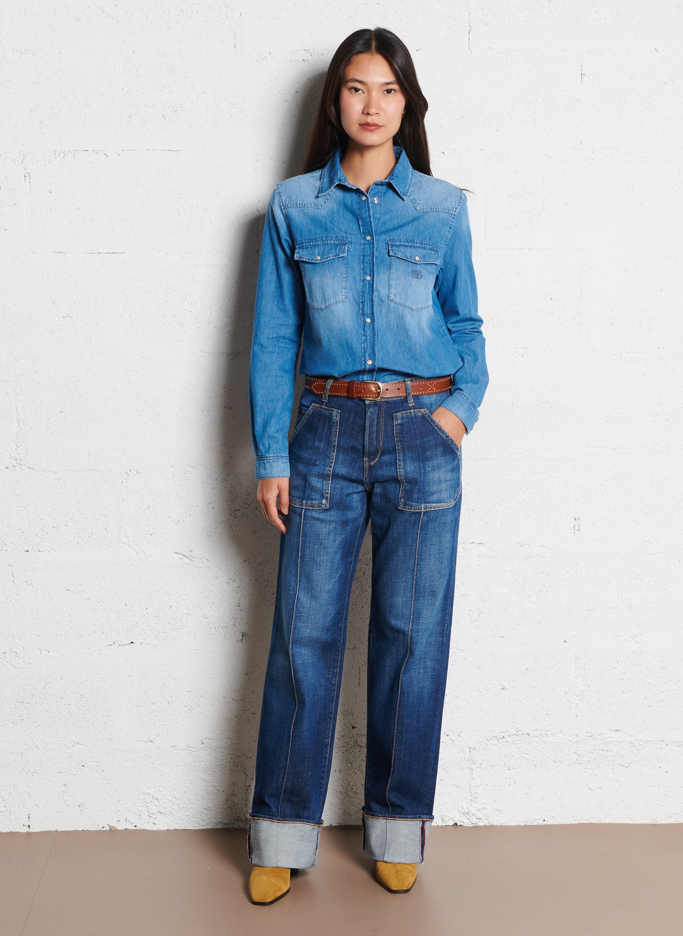 Chemise droite boutonnée en jean LE TEMPS DES CERISES Bleu