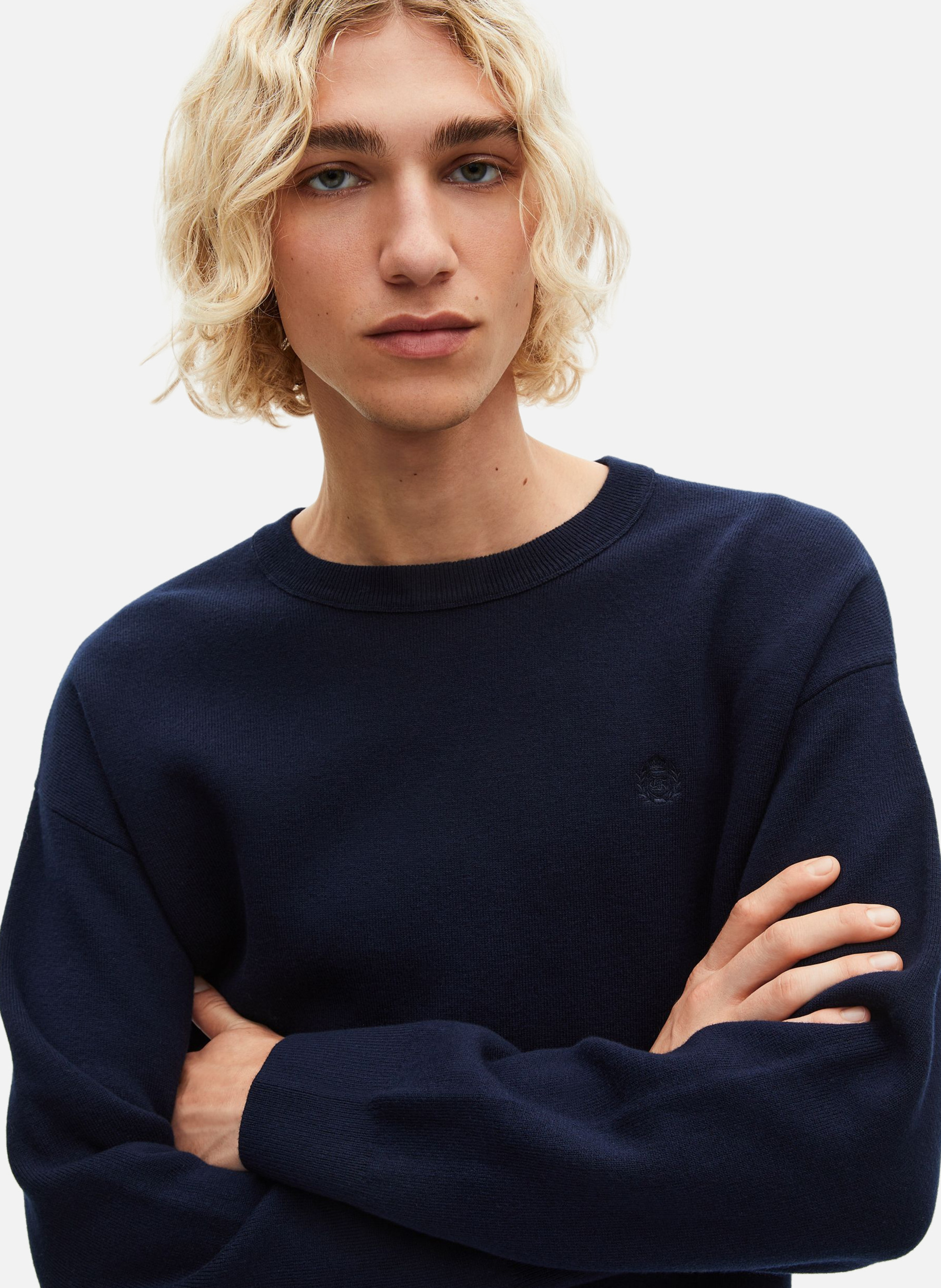 Round neck reversible sweater Blue