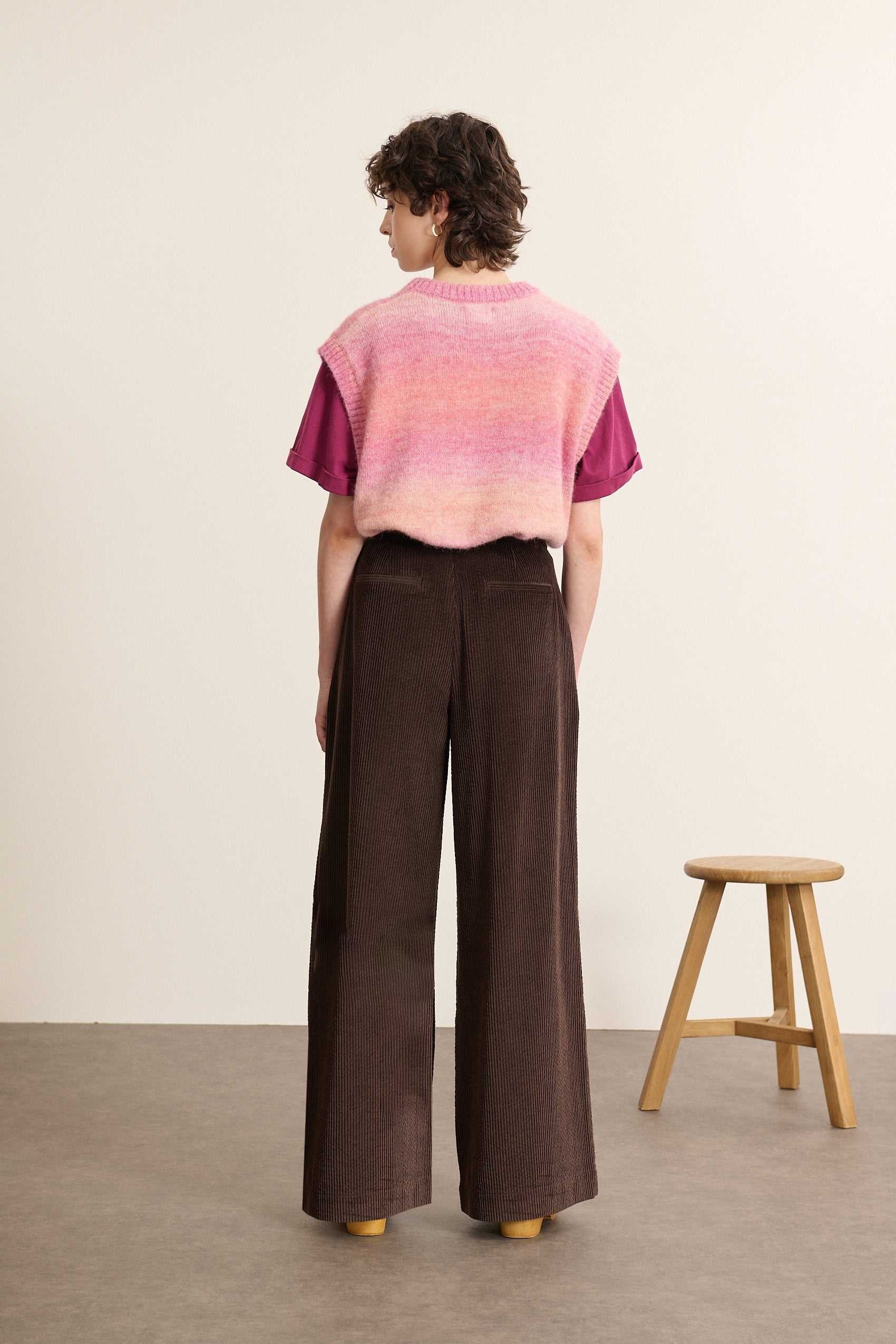 High-waisted wide-leg corduroy trousers with pleats GARANCE PARIS Brown