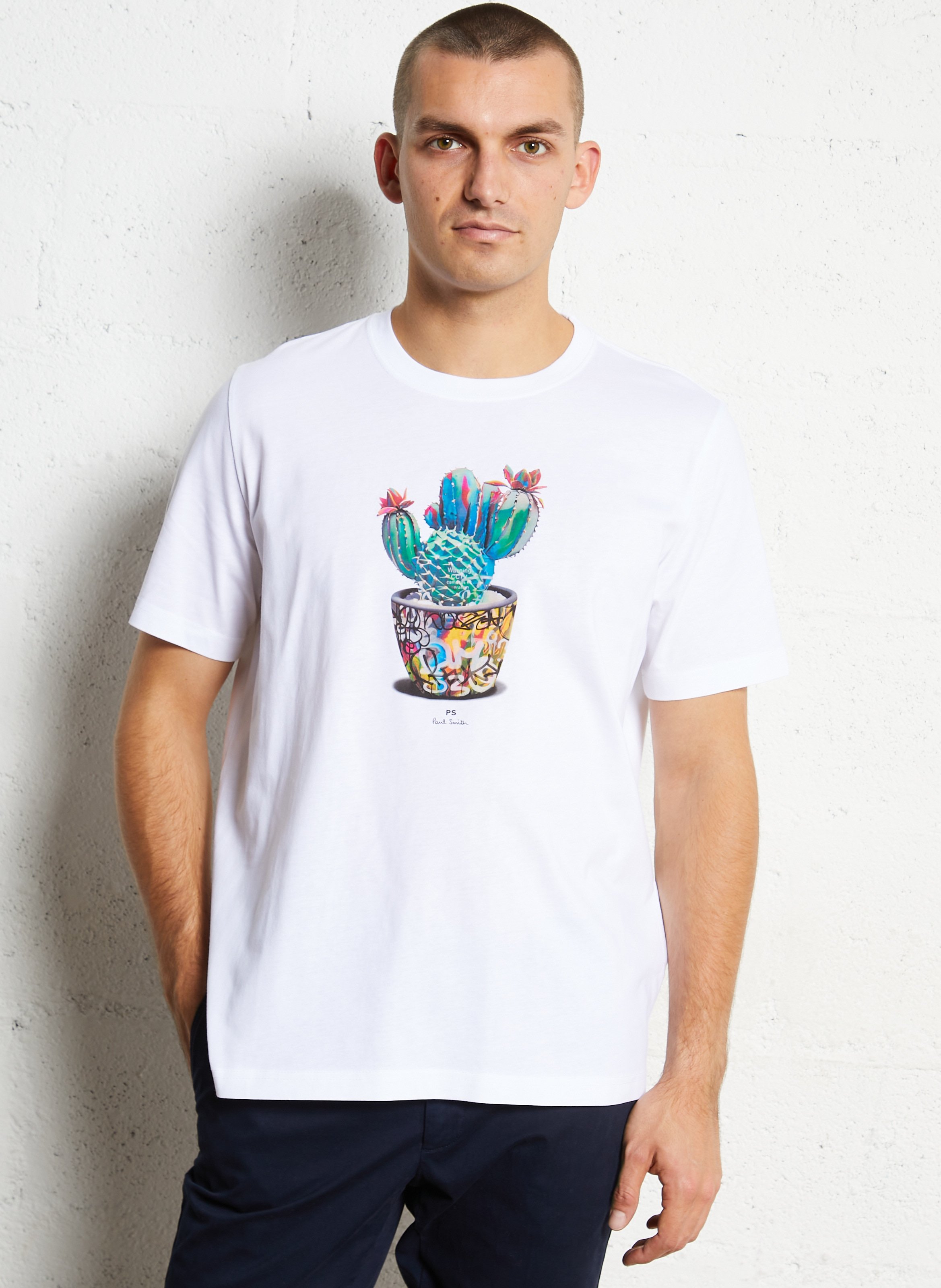 Straight round neck printed organic cotton t-shirt PAUL SMITH White