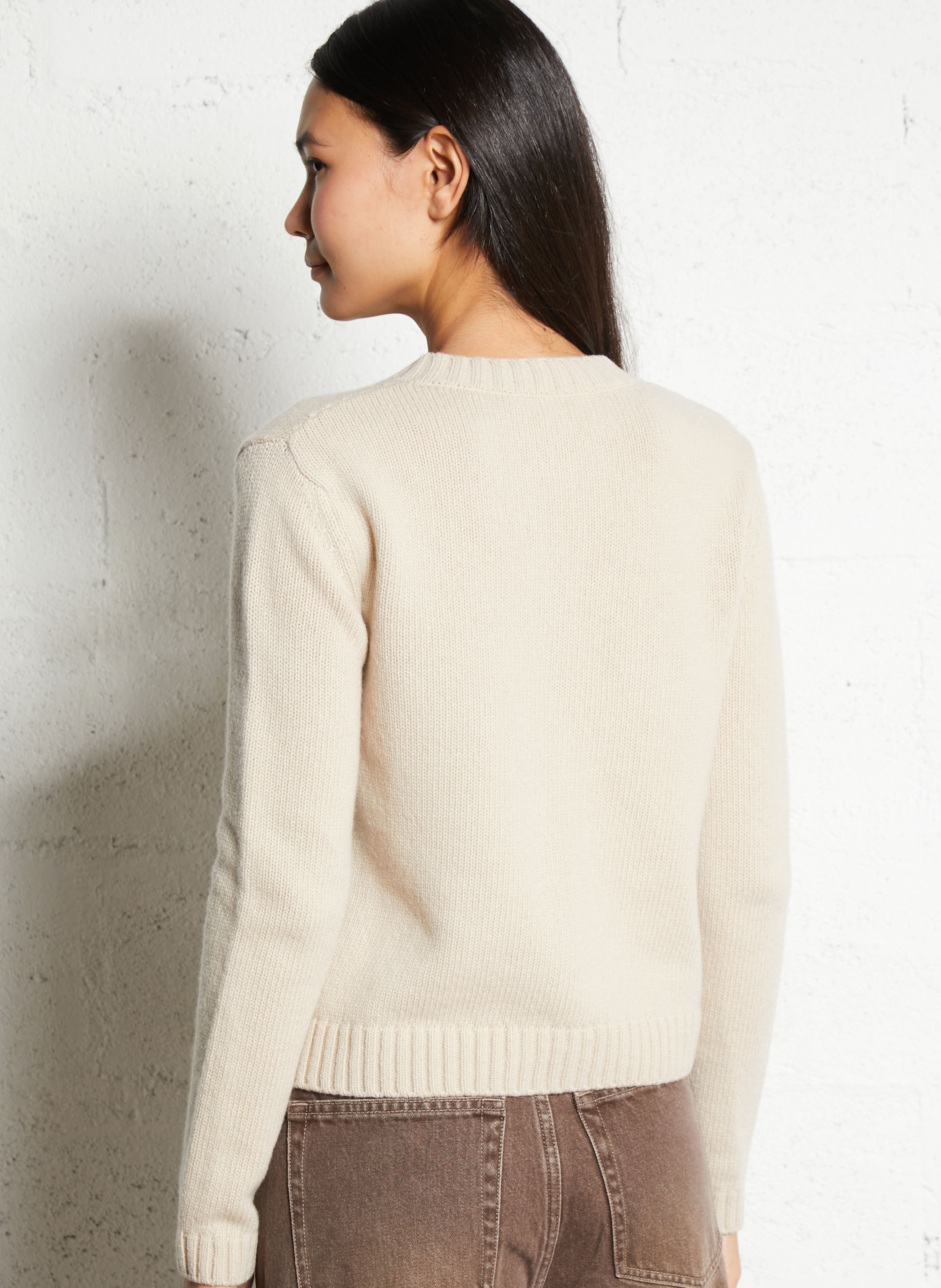 Straight round-neck wool cardigan MAX MARA WEEK END Beige