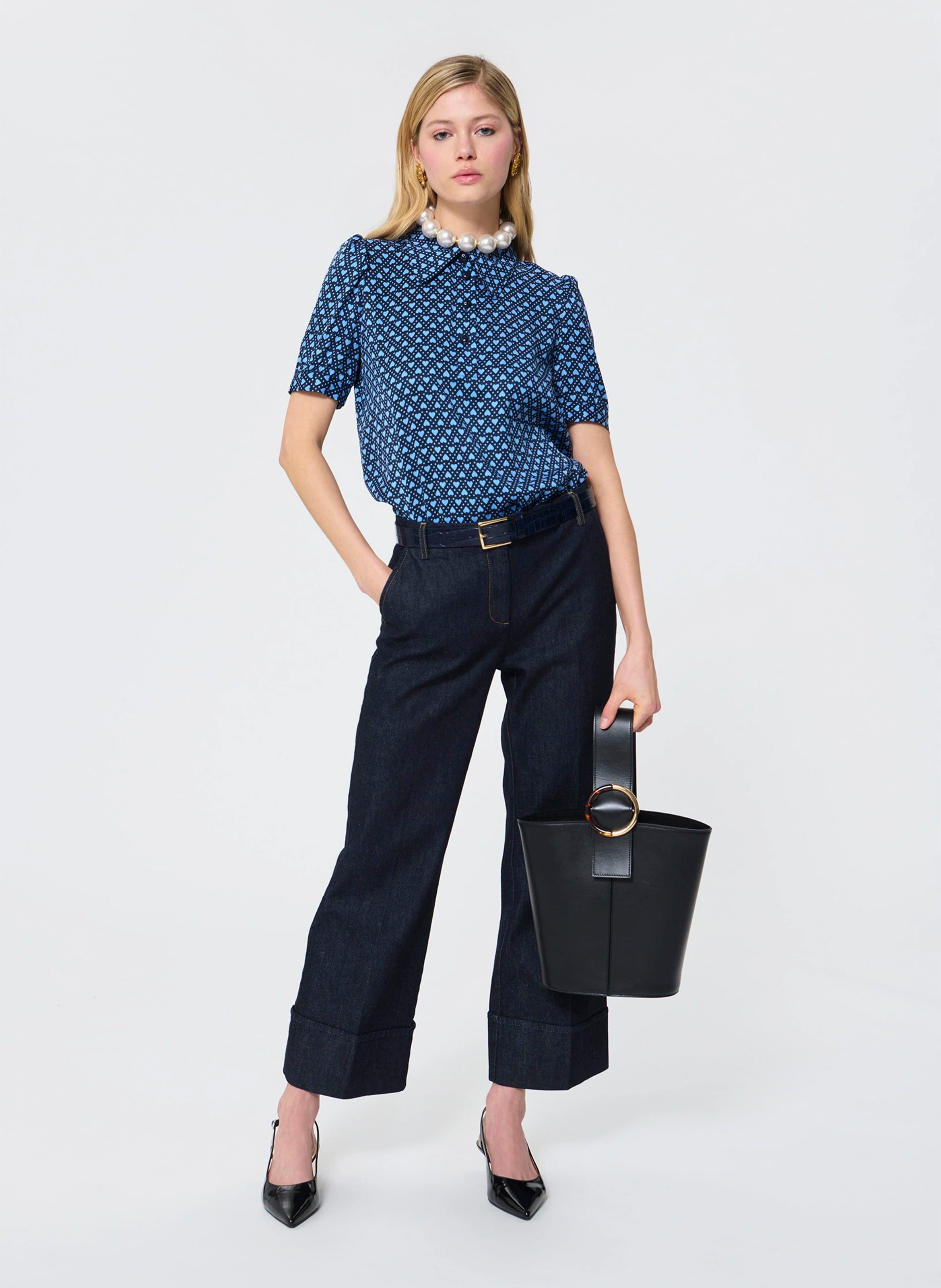 Polo a maniche corte con motivi a cuori TARA JARMON Blu