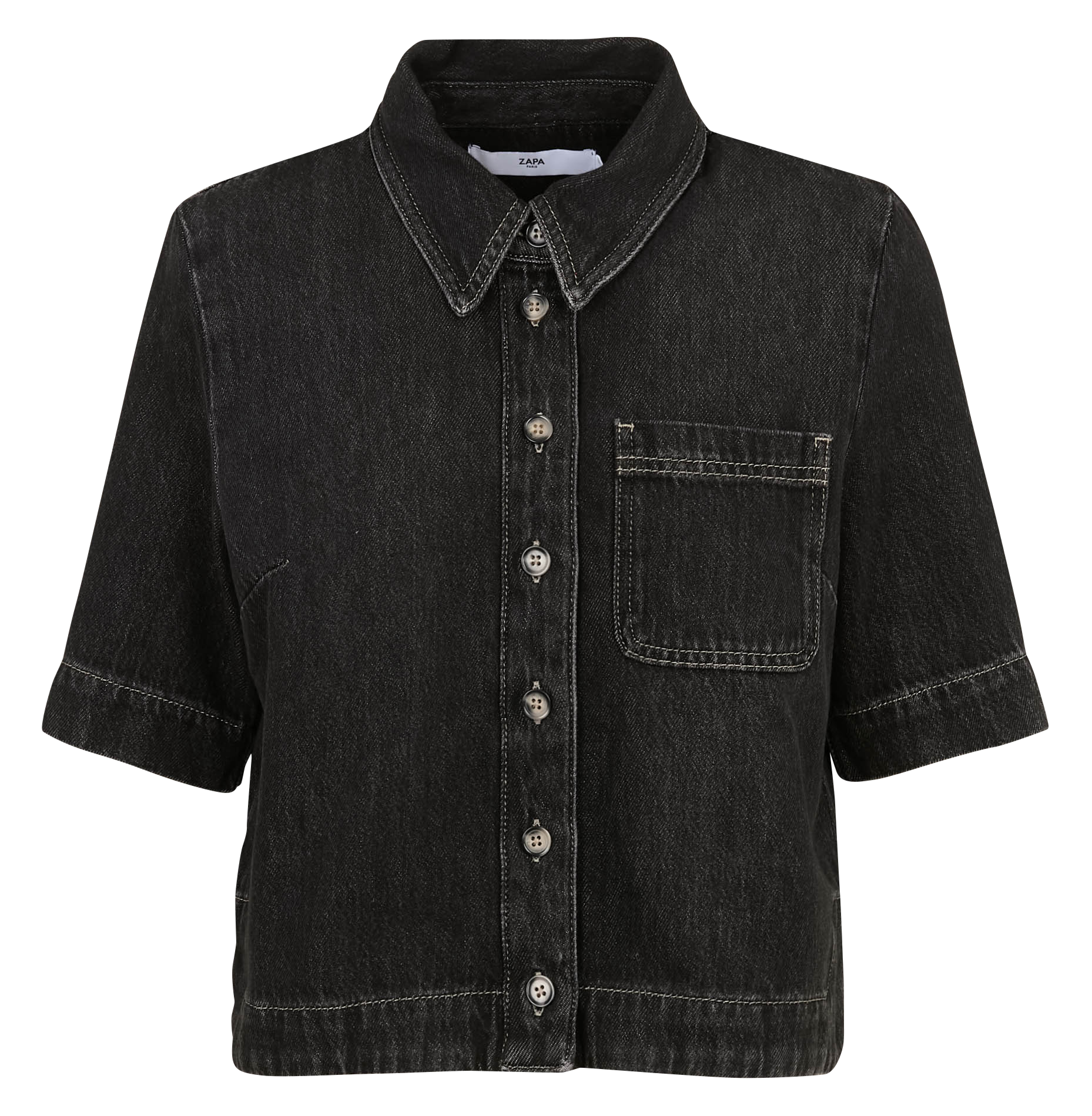 Chemise en jean courte unie ZAPA Noir