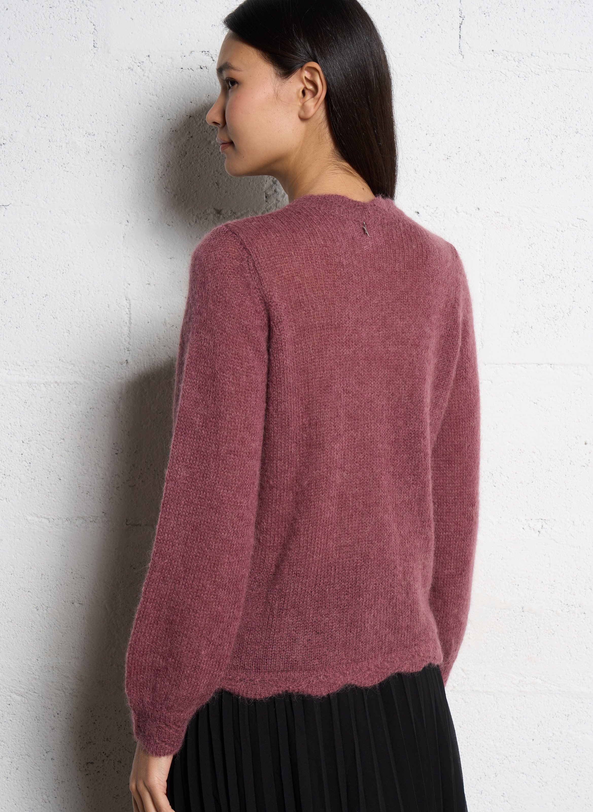 Gilet droit col rond ajouré en mohair et alpaga mélangés SUD EXPRESS Rouge