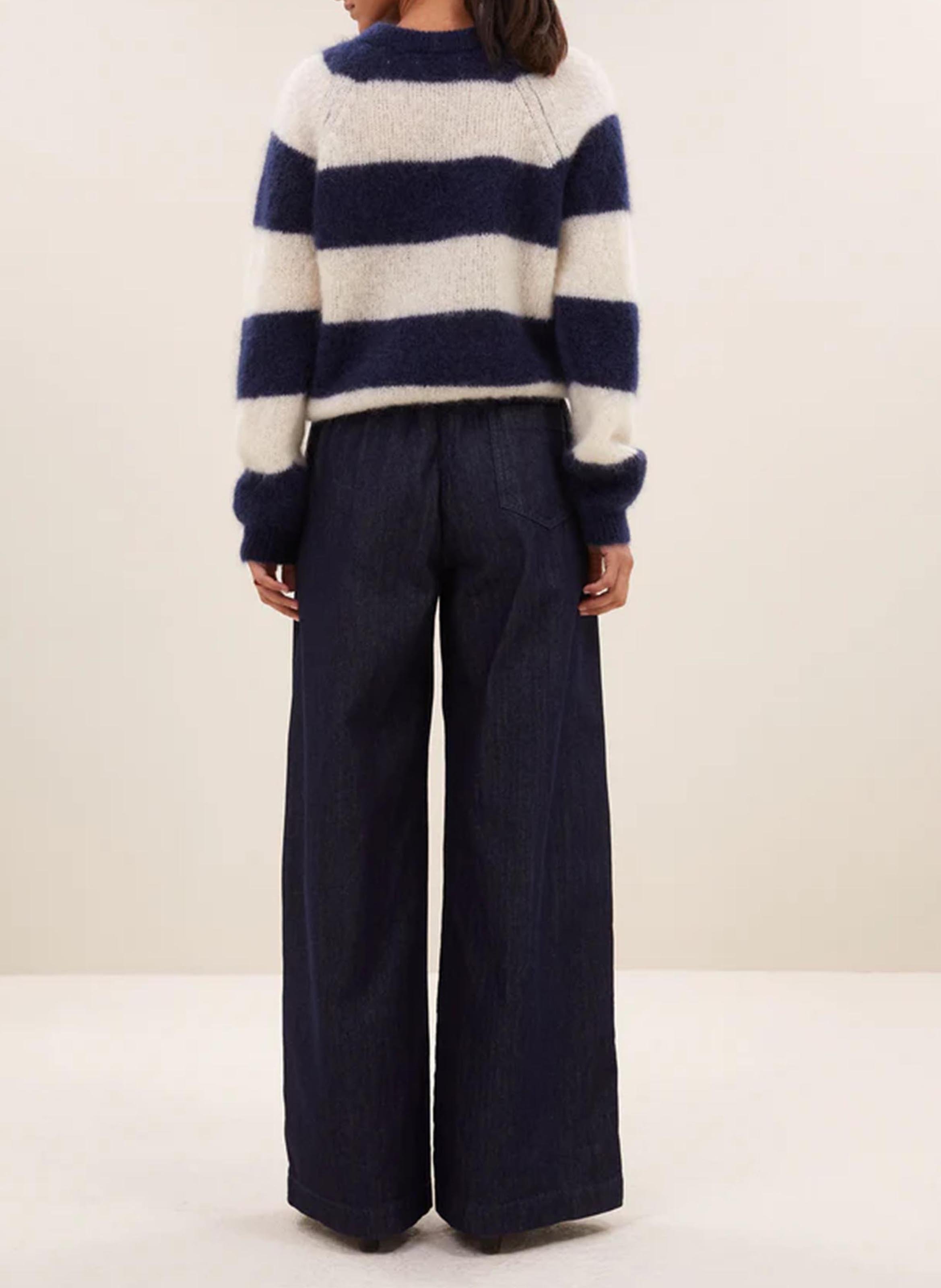 Effen trui van wolmix met lange mouwen en kant BY BAR Blauw