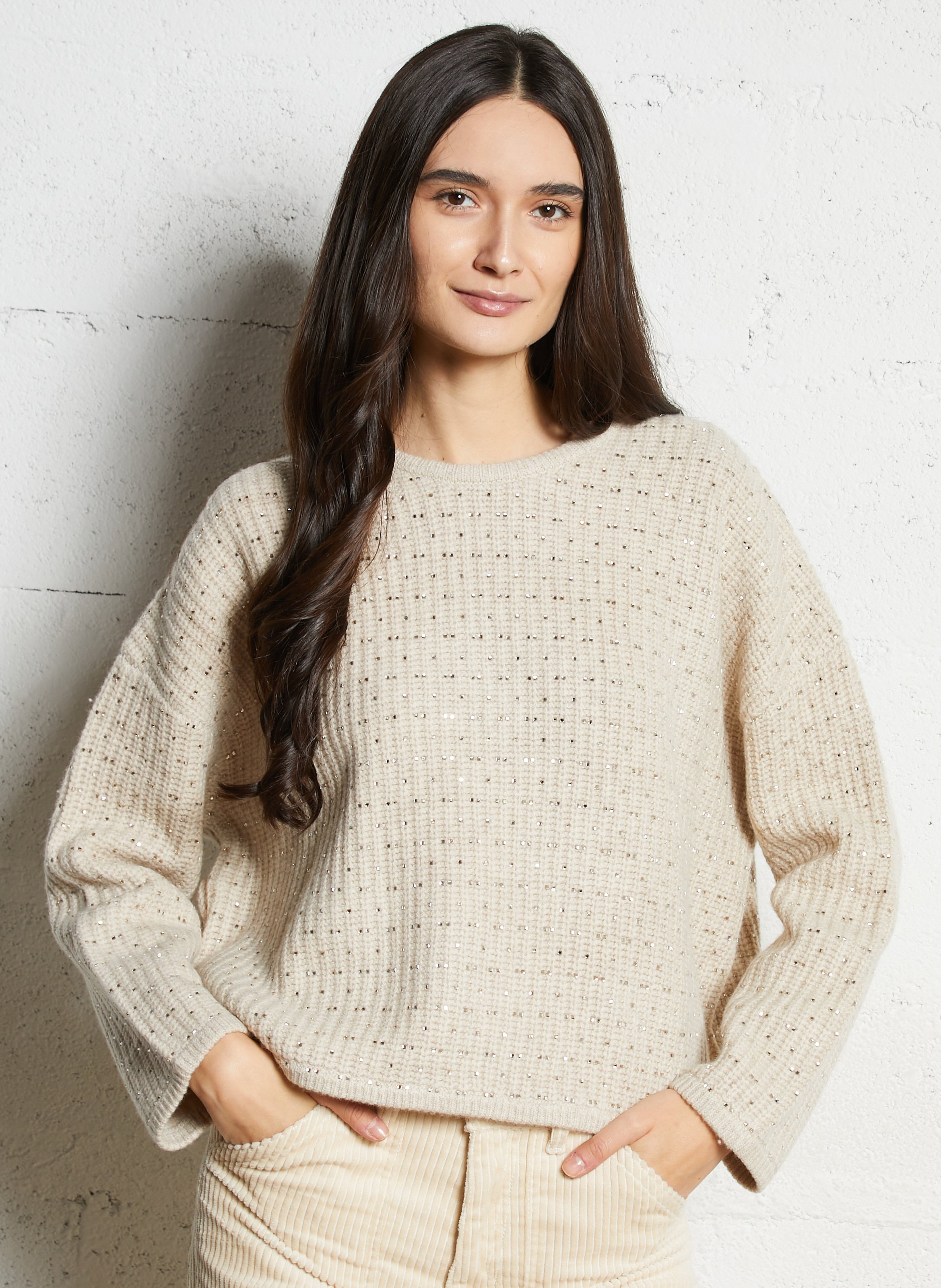 Woleg - Oversize-Wollpullover mit Rundhalsausschnitt BERENICE Beige
