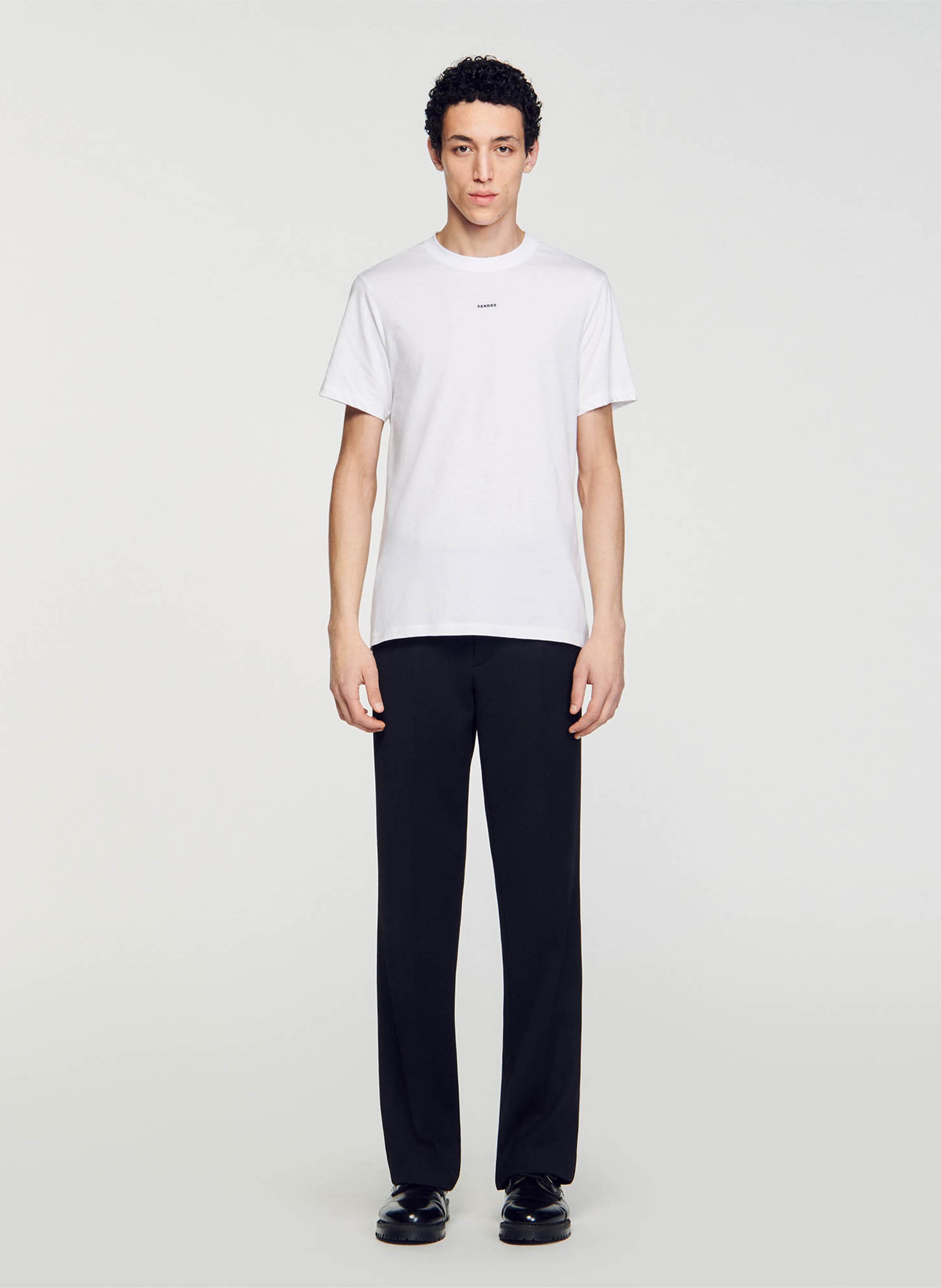 Straight cotton round-neck T-shirt SANDRO White