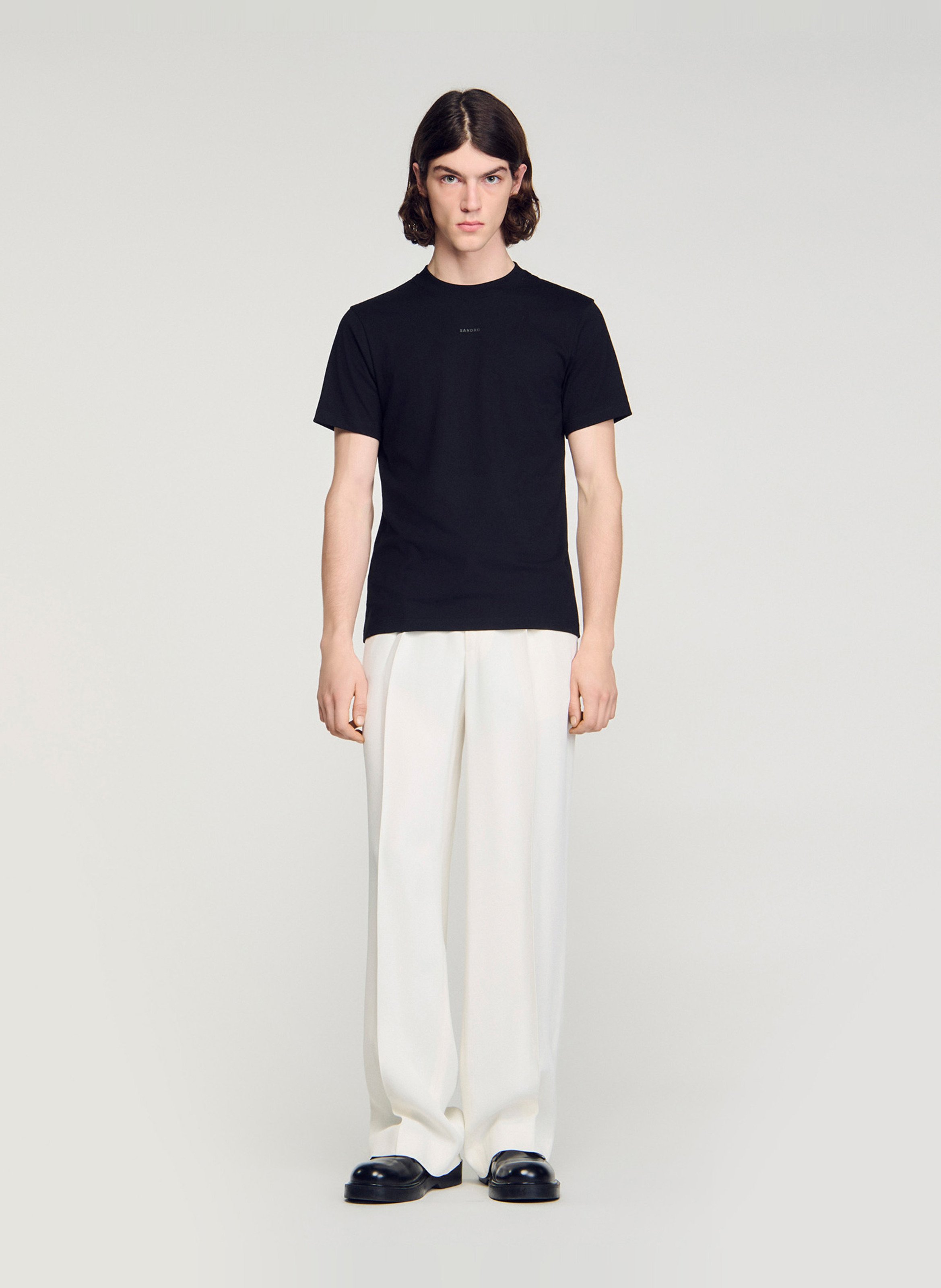 Tee-shirt col rond en coton SANDRO Noir