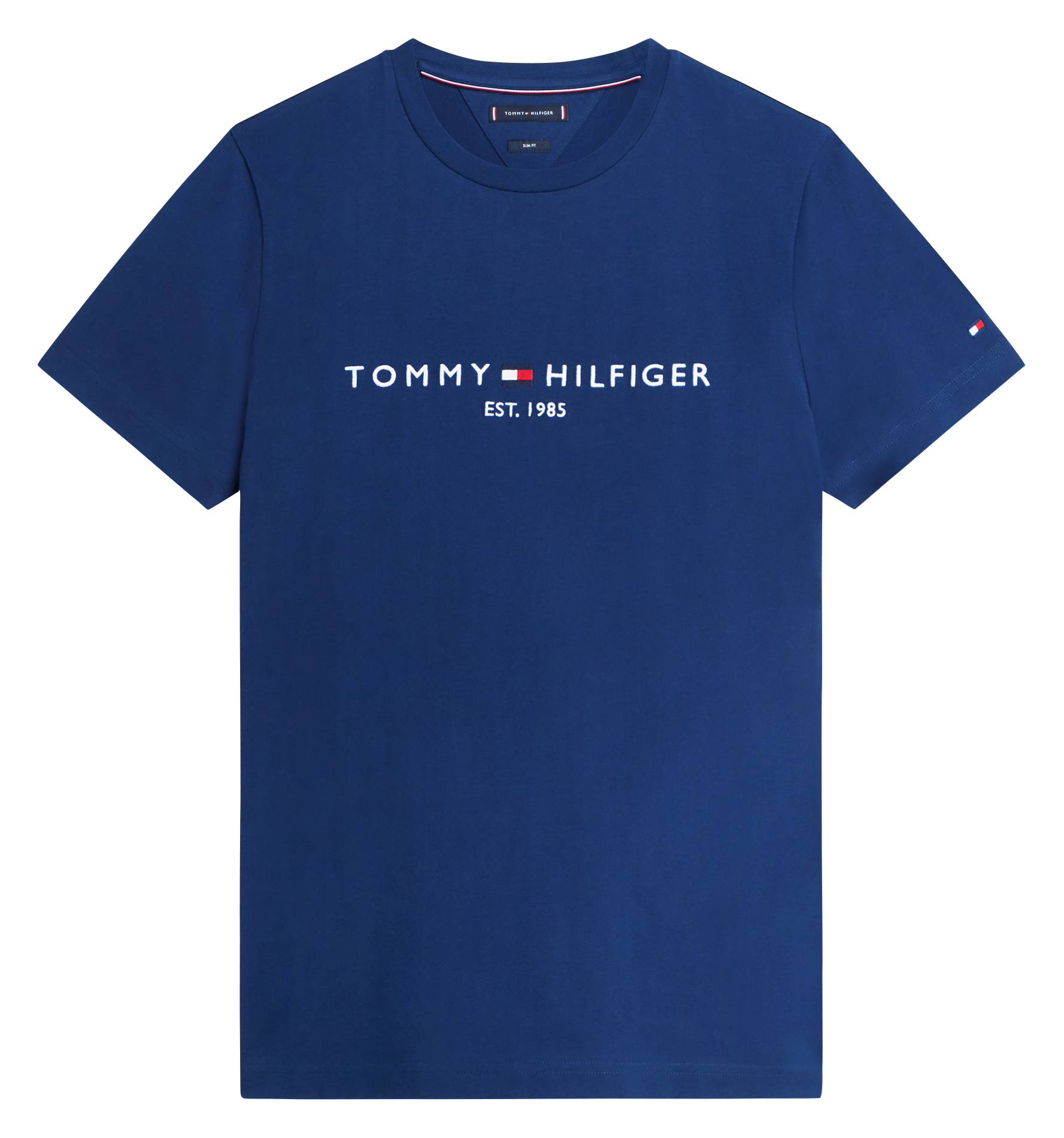 Embroidered organic cotton T-shirt with round neck TOMMY HILFIGER Blue
